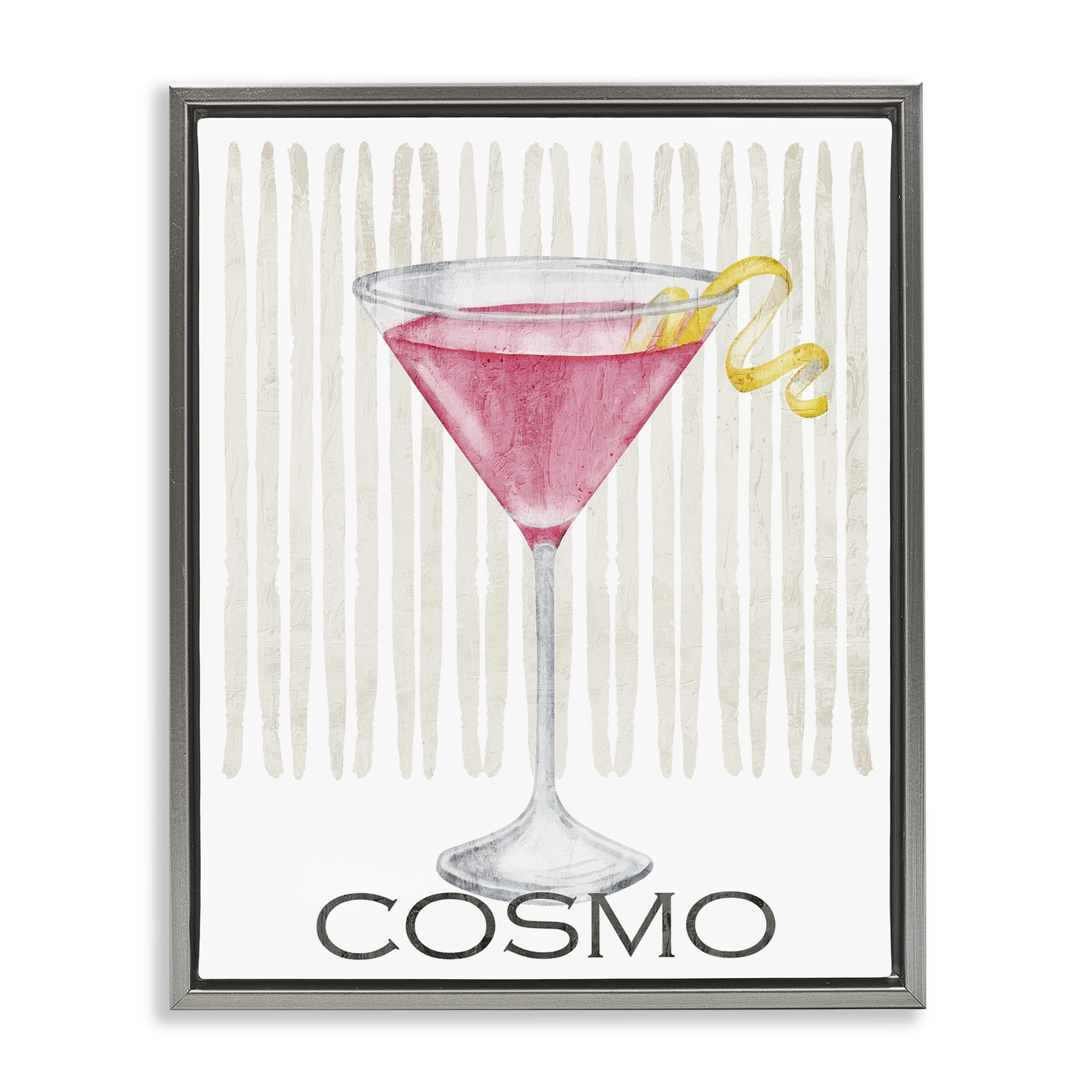 Stupell Industries Pink Cosmo on Stripes Gray Framed Floater Canvas Wall Art, design by Kim Allen