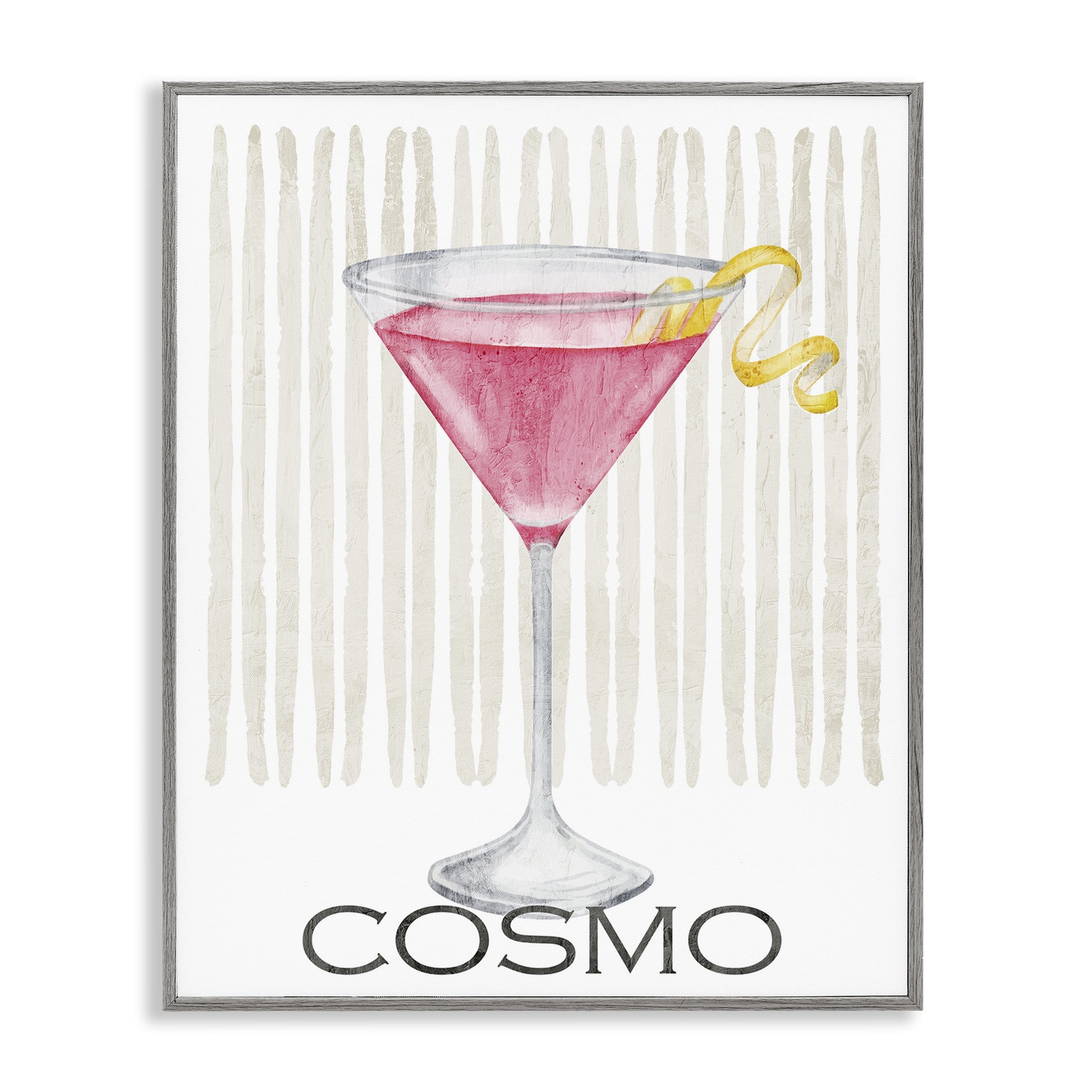 Stupell Industries Pink Cosmo on Stripes Gray Framed Giclee Art, design by Kim Allen