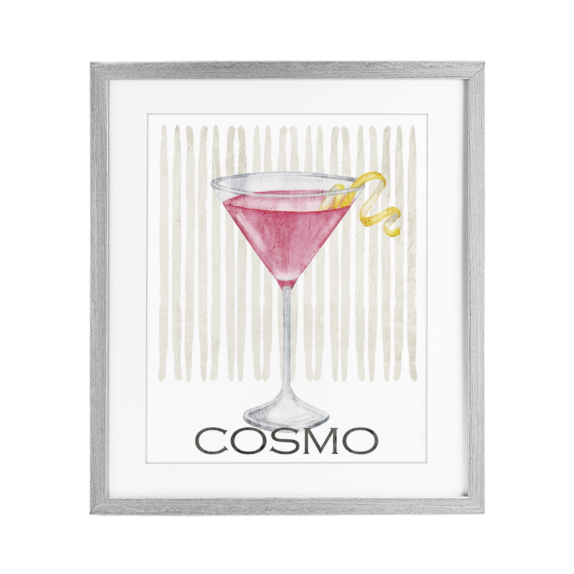 Stupell Industries Pink Cosmo on Stripes Gray Framed Print Under Glass, design by Kim Allen