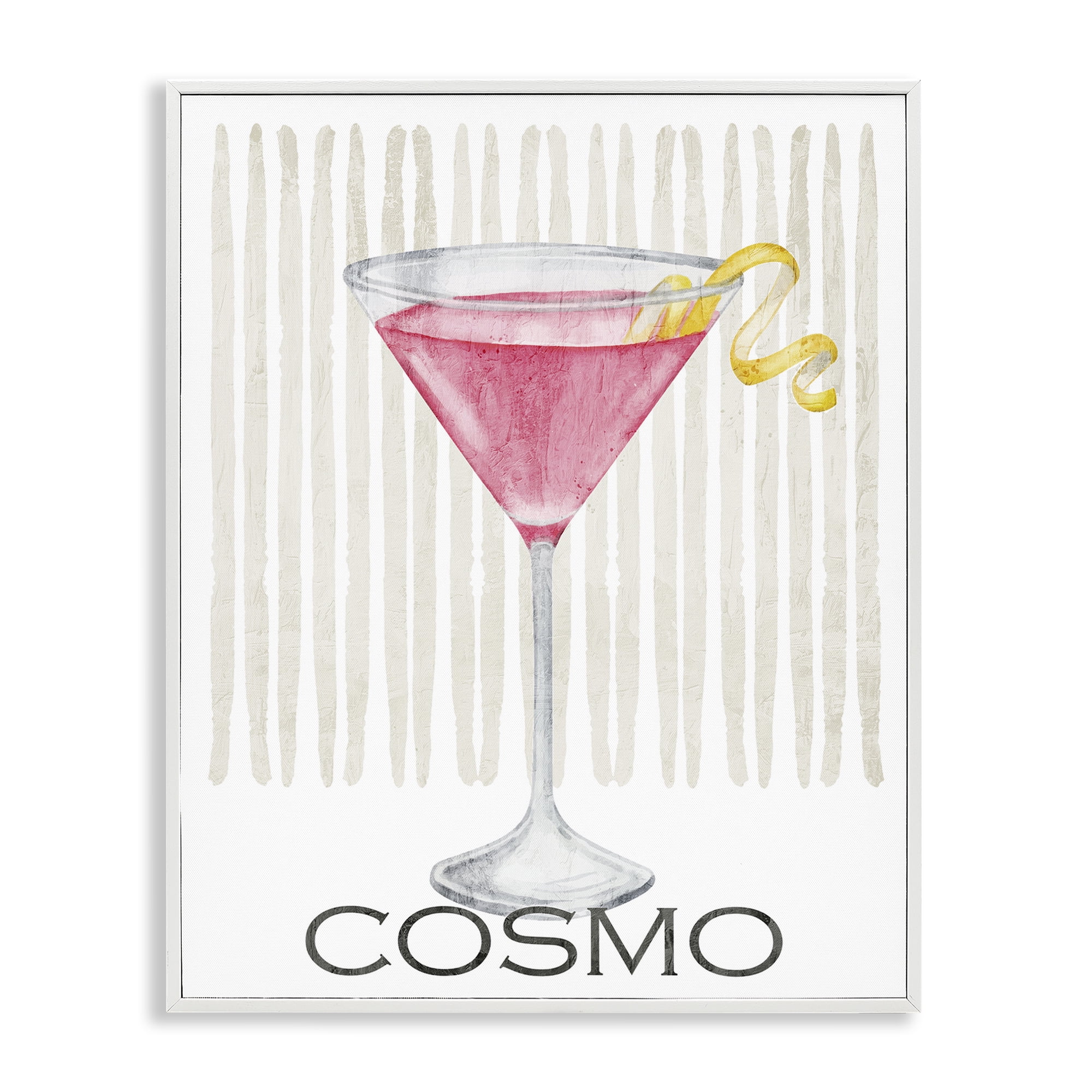 Stupell Industries Pink Cosmo on Stripes White Framed Giclee Art, design by Kim Allen