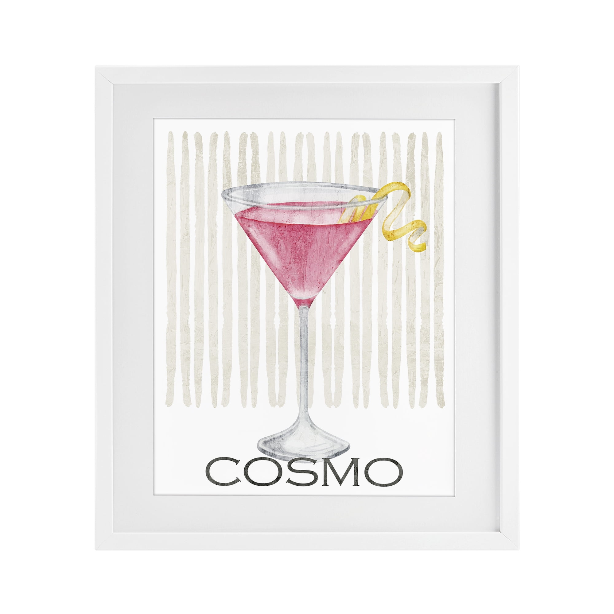 Stupell Industries Pink Cosmo on Stripes White Framed Print Under Glass, design by Kim Allen