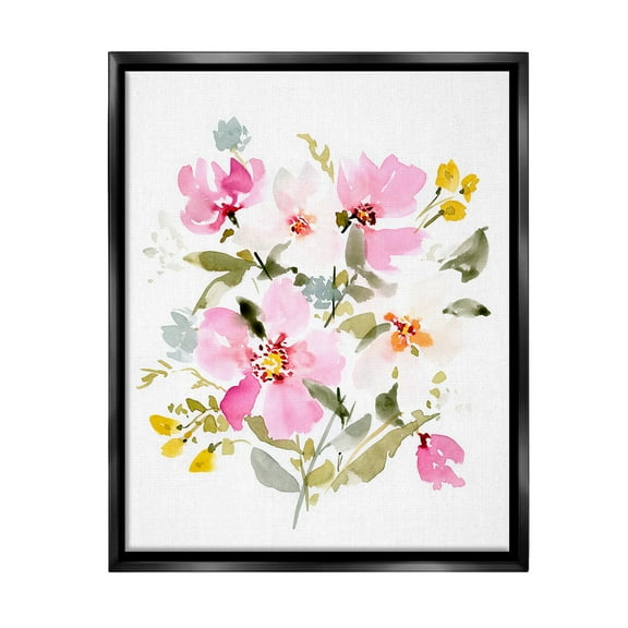 Stupell Industries Pink Cottage Blooms Botanical & Floral Painting Black Floater Framed Canvas Art Print Wall Art, 17 x 21