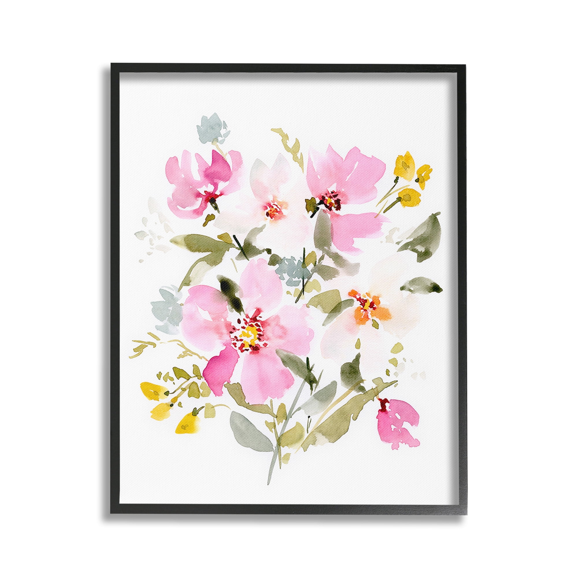 Stupell Industries Pink Cottage Blooms Botanical & Floral Painting Black Framed Art Print Wall Art, 16 x 20