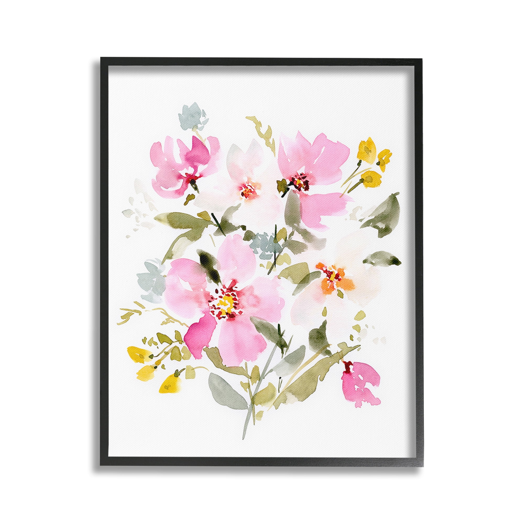 Stupell Industries Pink Cottage Blooms Botanical & Floral Painting Black Framed Art Print Wall Art, 24 x 30