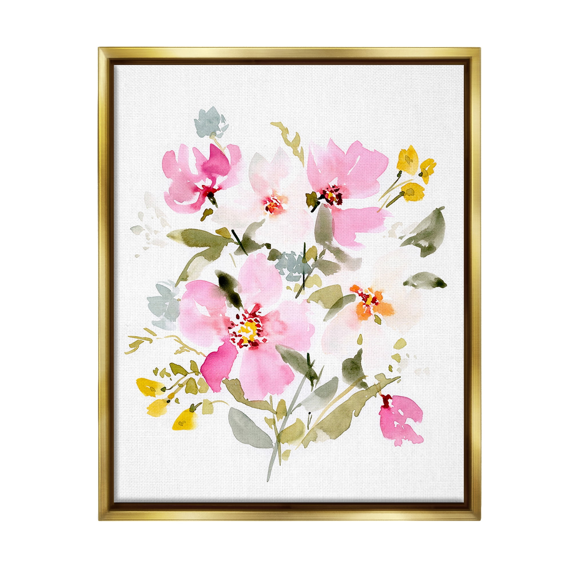 Stupell Industries Pink Cottage Blooms Botanical & Floral Painting Gold Floater Framed Canvas Art Print Wall Art, 17 x 21