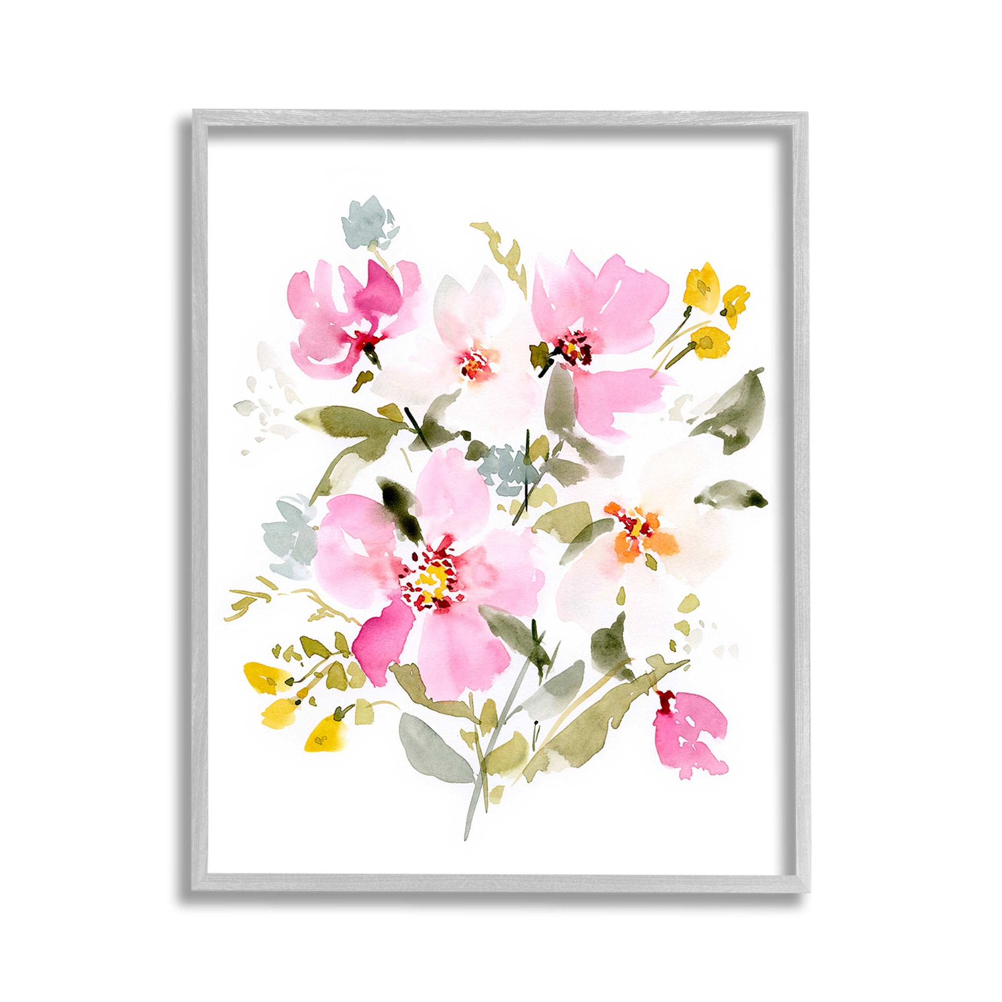 Stupell Industries Pink Cottage Blooms Botanical & Floral Painting Gray Framed Art Print Wall Art, 11 x 14