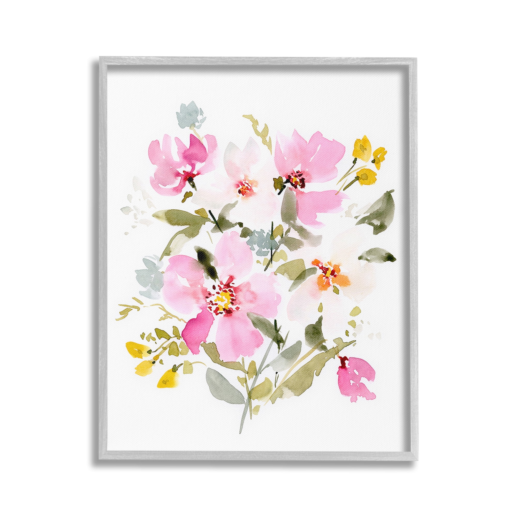 Stupell Industries Pink Cottage Blooms Botanical & Floral Painting Gray Framed Art Print Wall Art, 16 x 20