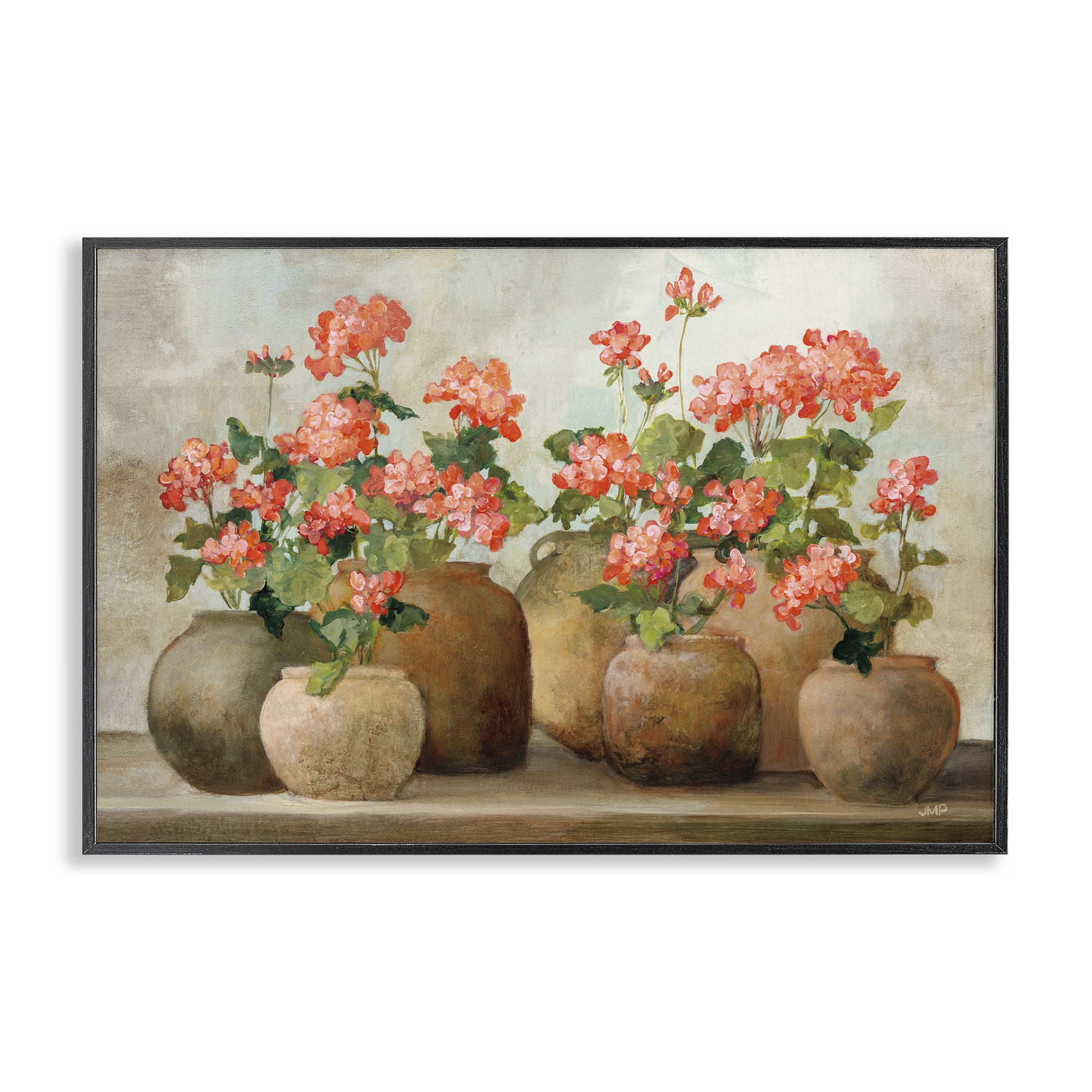 Stupell Industries Pink Cottage Geraniums Botanical & Floral Painting Black Framed Art Print Wall Art, 24 x 16