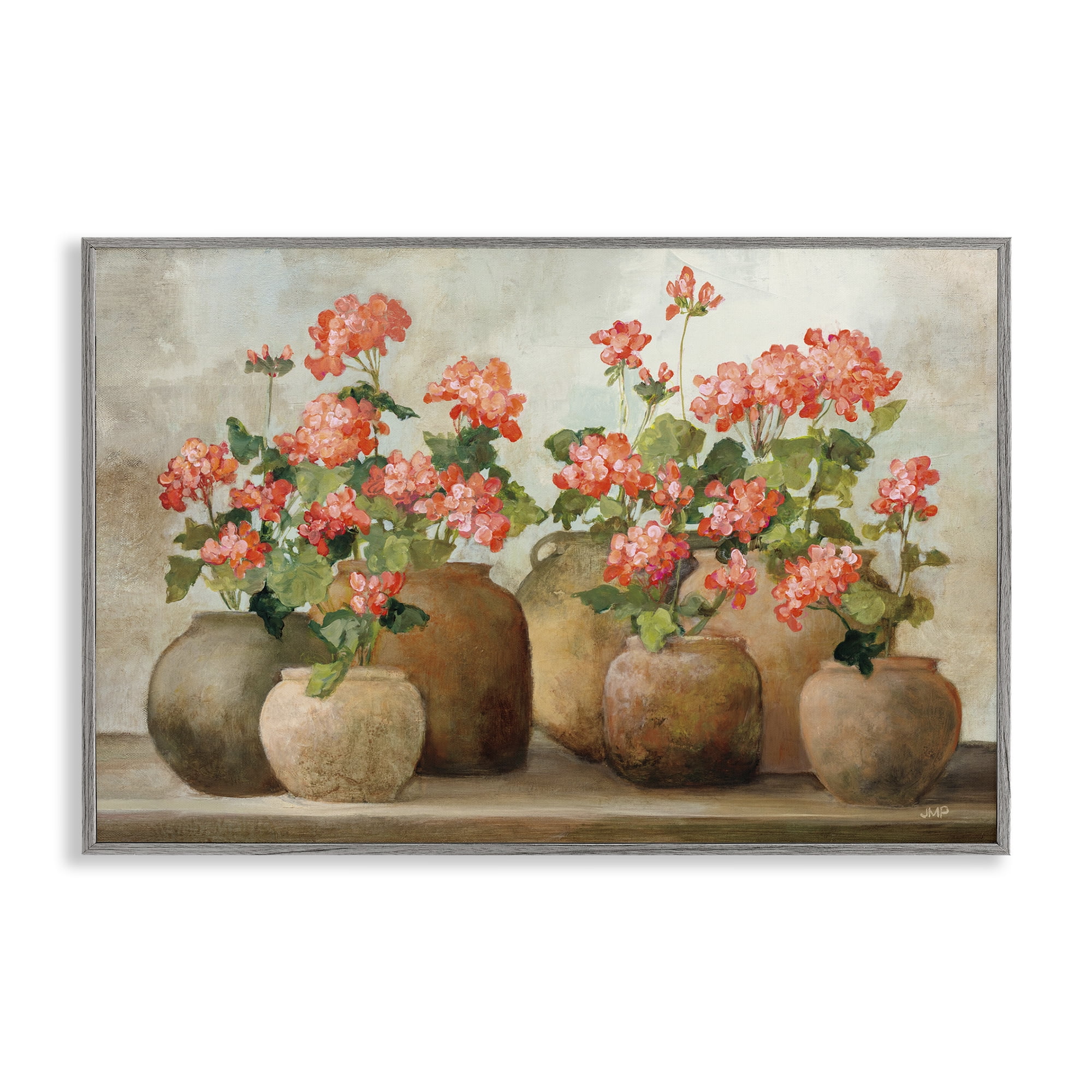 Stupell Industries Pink Cottage Geraniums Botanical & Floral Painting Gray Framed Art Print Wall Art, 30 x 20