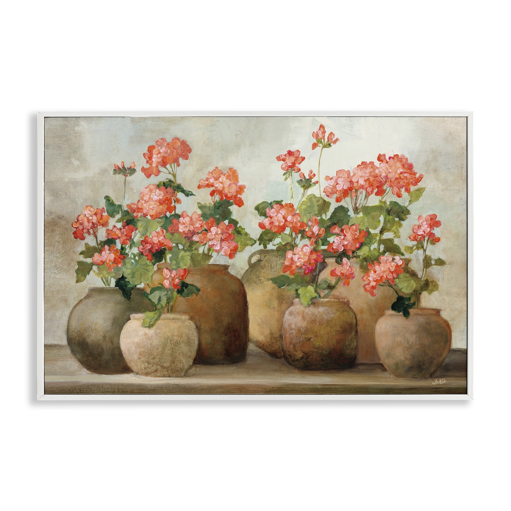 Stupell Industries Pink Cottage Geraniums Botanical & Floral Painting White Framed Art Print Wall Art, 18 x 12