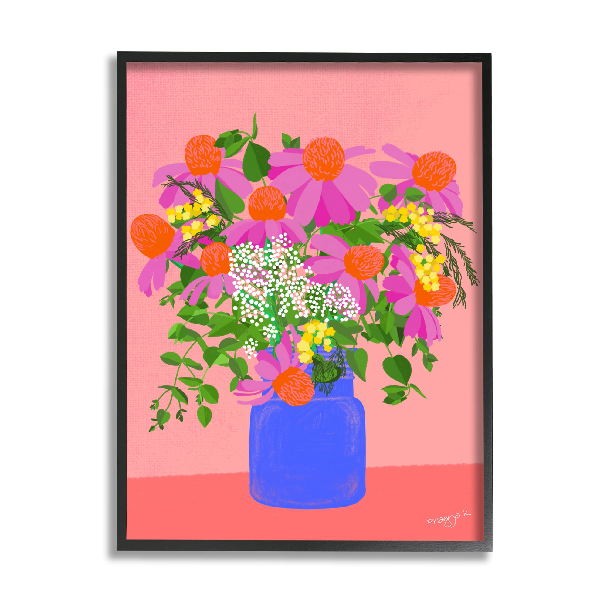 Stupell Industries Pink Country Daisies Botanical & Floral Painting Black Framed Art Print Wall Art, 16 x 20