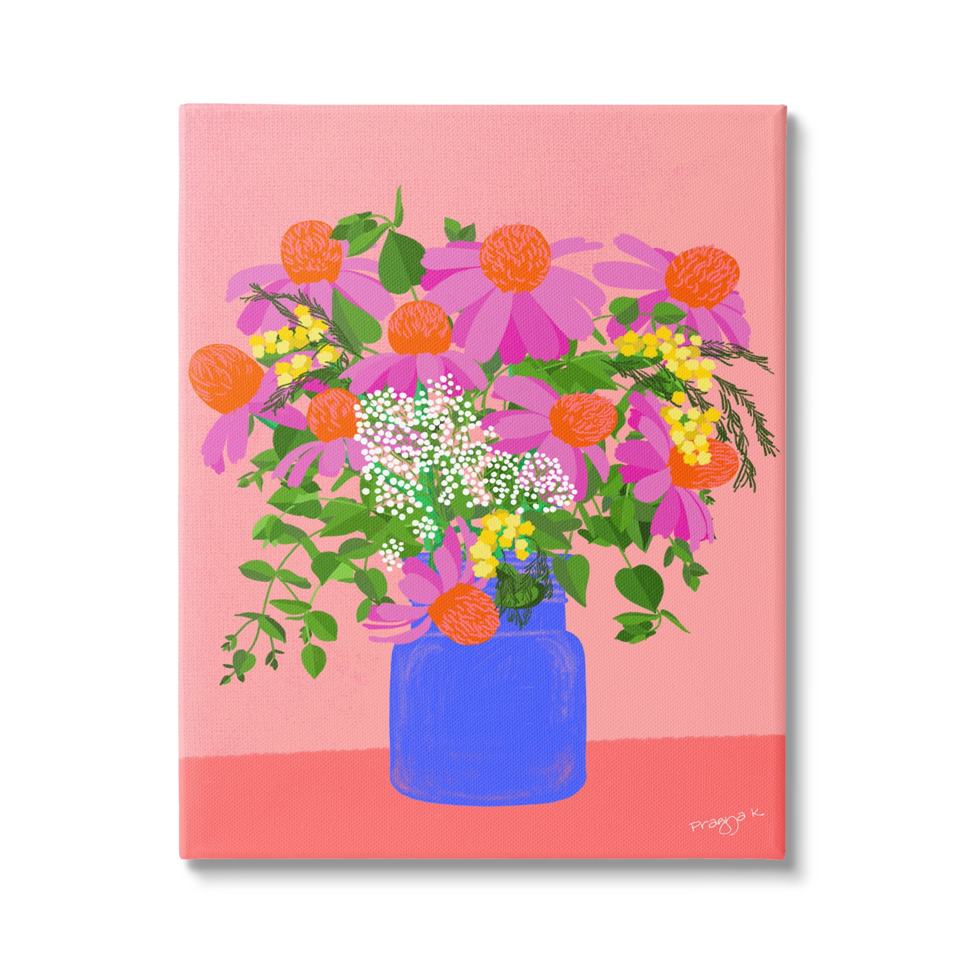 Stupell Industries Pink Country Daisies Botanical & Floral Painting Gallery Wrapped Canvas Art Print Wall Art, 36 x 48