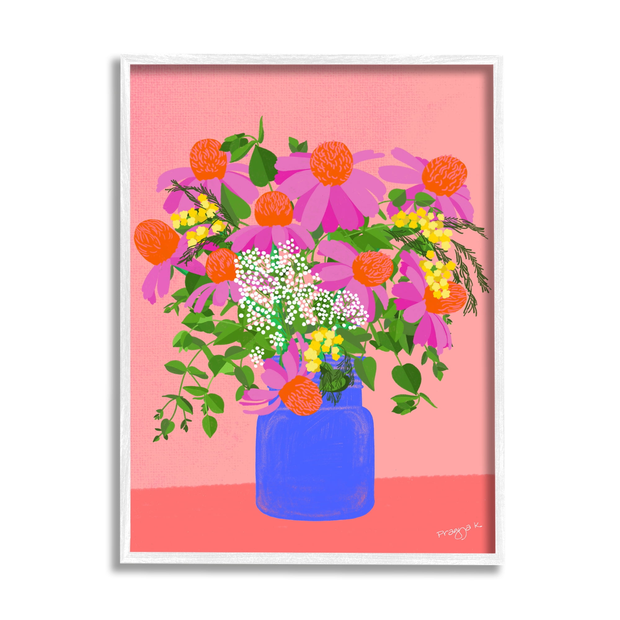 Stupell Industries Pink Country Daisies Botanical & Floral Painting White Framed Art Print Wall Art, 11 x 14