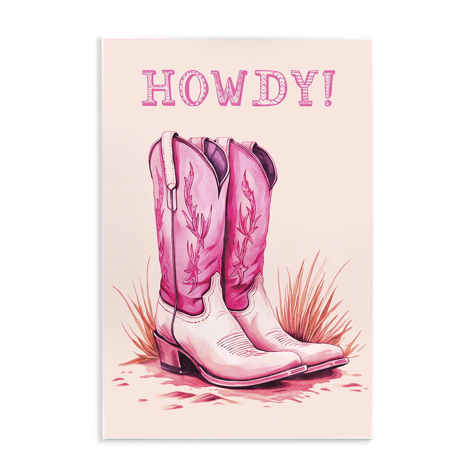 Stupell Industries Pink Cowgirl Boots Howdy Fashion Painting Unframed Art Print Wall Art, 13 x 19
