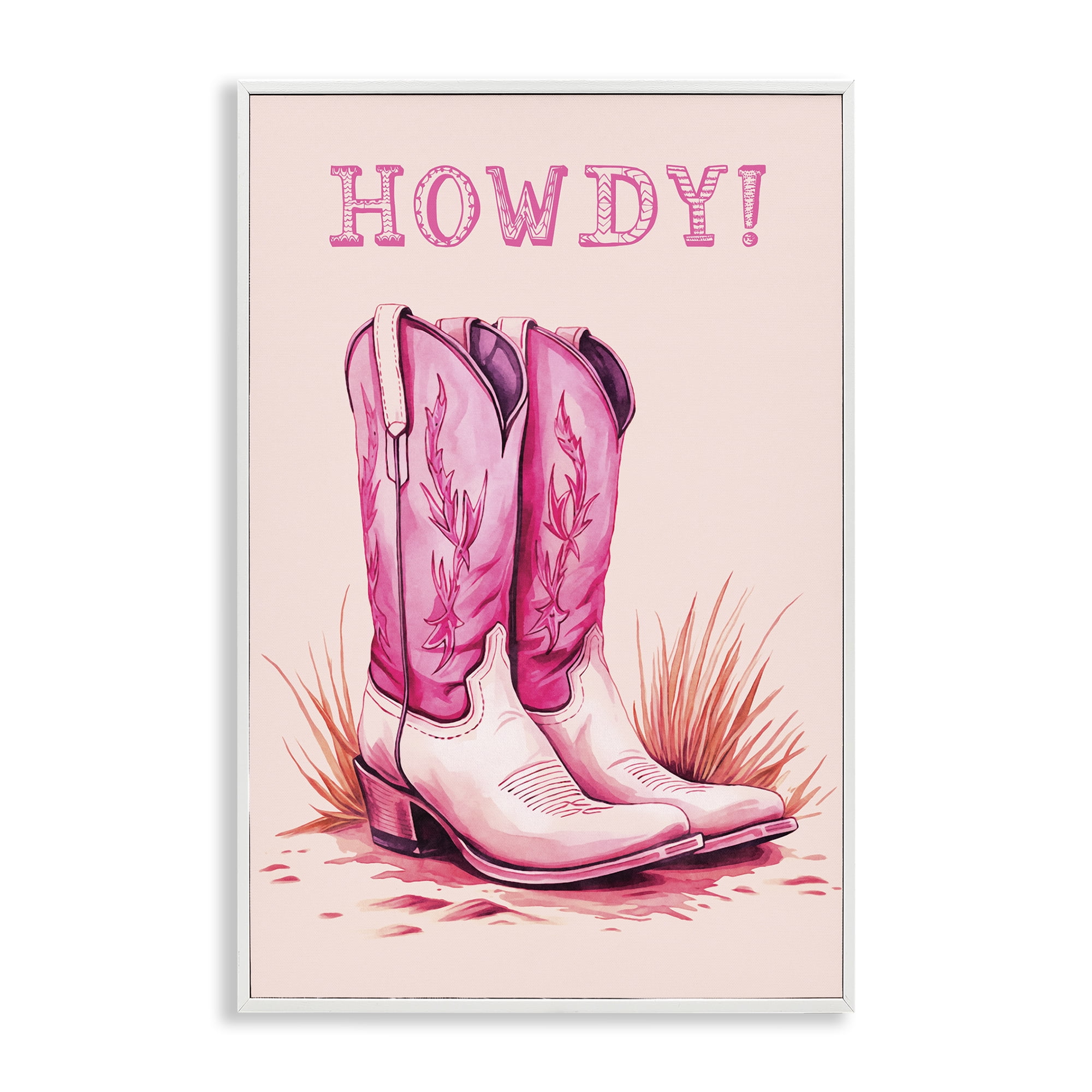Stupell Industries Pink Cowgirl Boots Howdy Fashion Painting White Framed Art Print Wall Art, 20 x 30