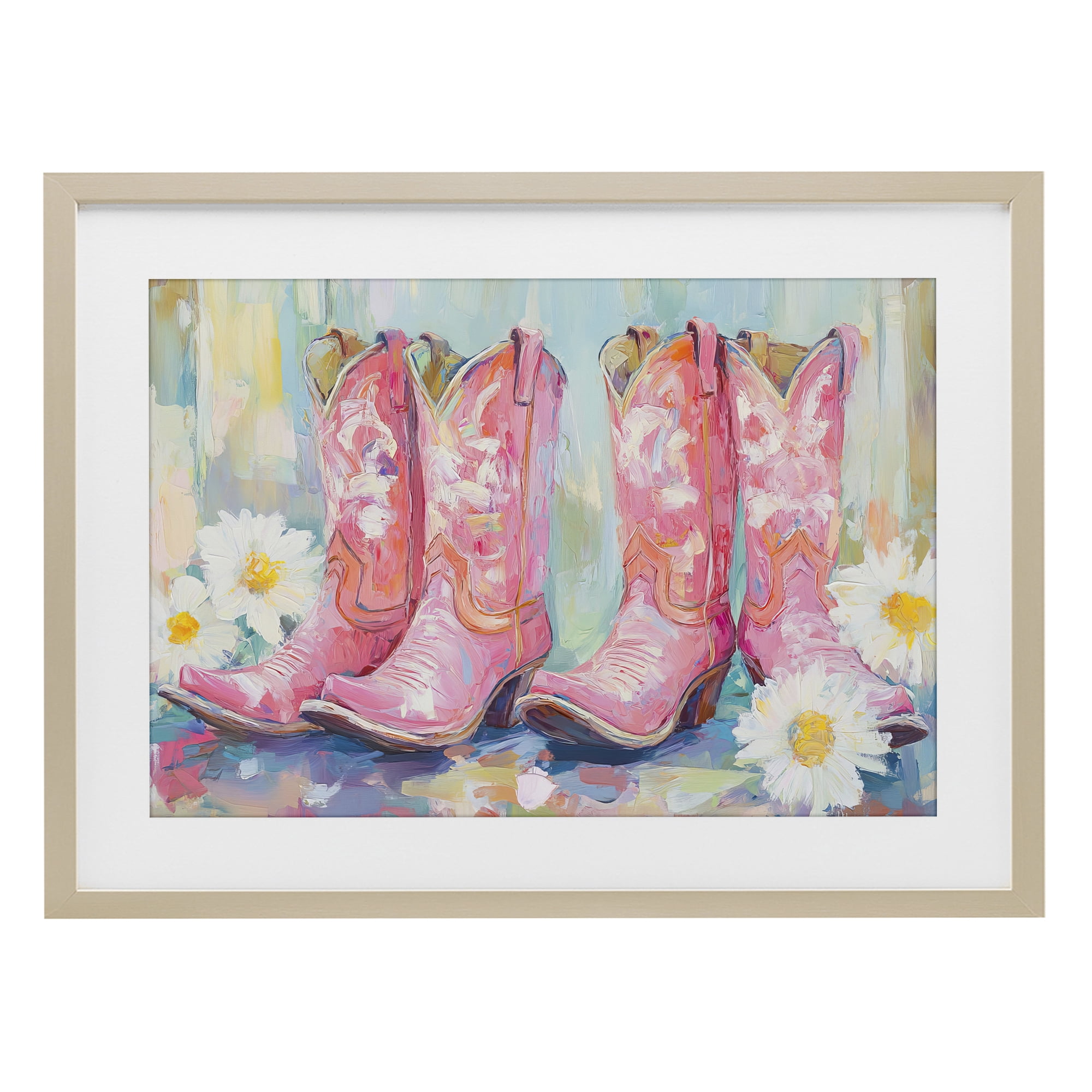 Stupell Industries Pink Cowgirl Boots Pairs Birch Framed Print Under Glass, design by Tina LeCour