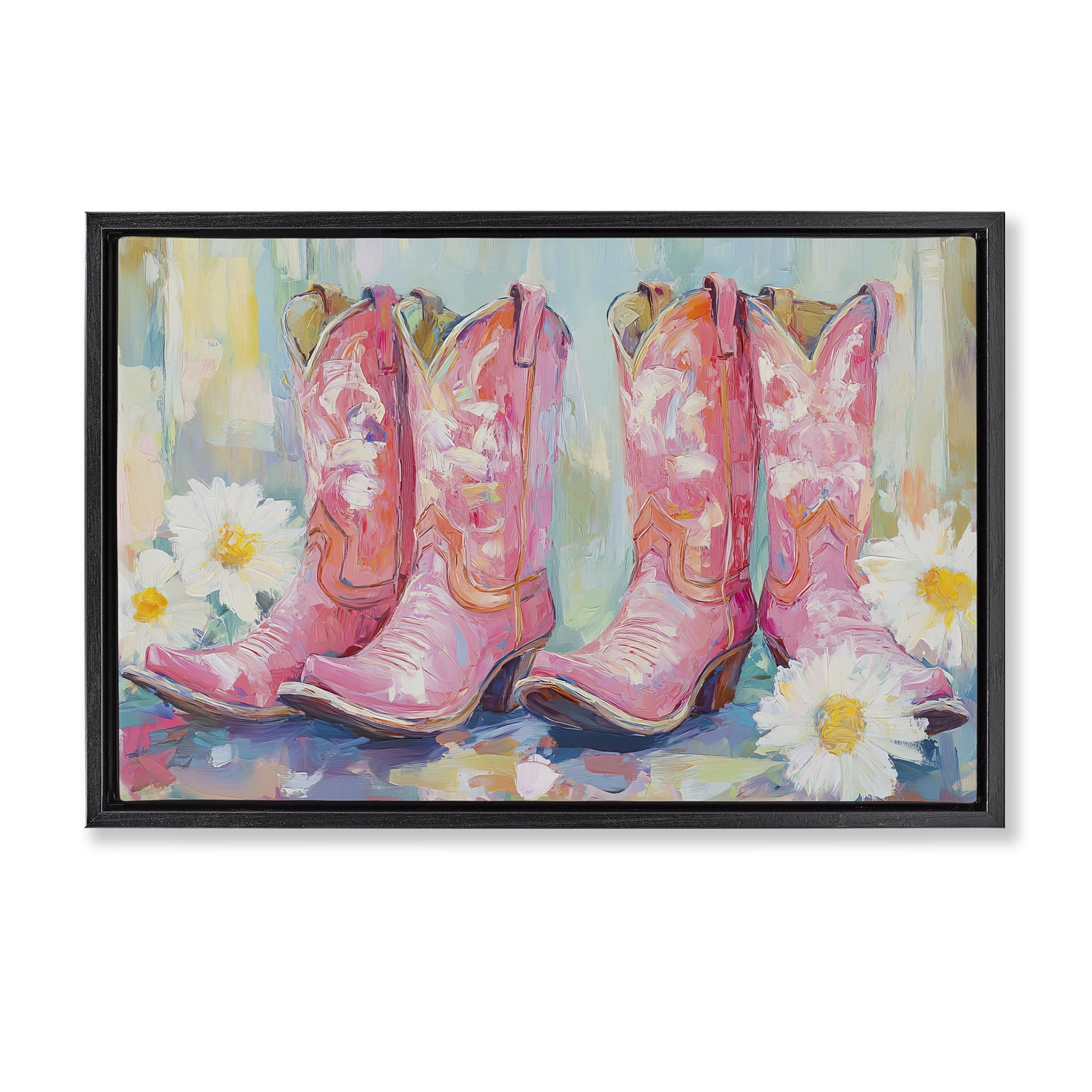 Stupell Industries Pink Cowgirl Boots Pairs Black Framed Floater Canvas Wall Art, design by Tina LeCour