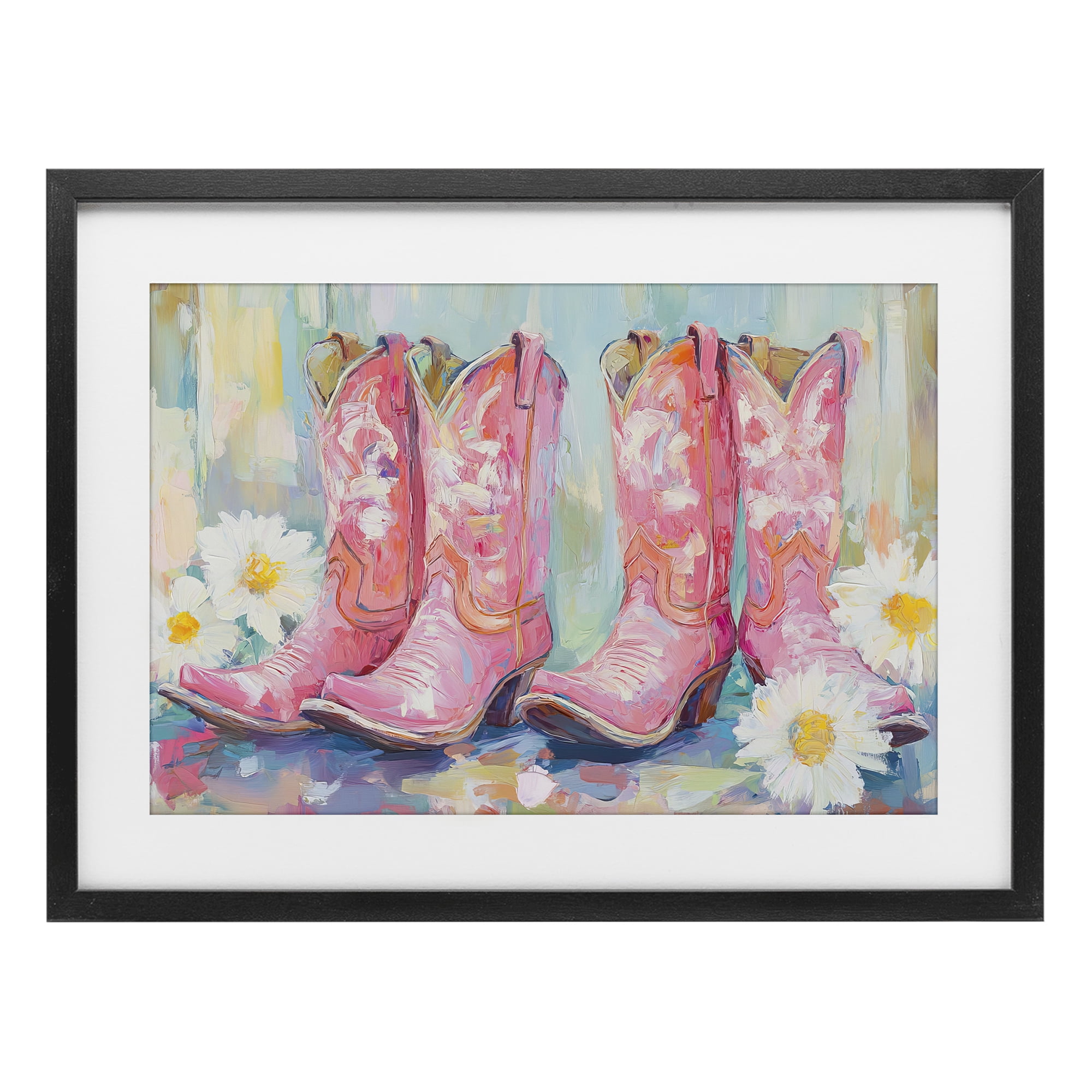 Stupell Industries Pink Cowgirl Boots Pairs Black Framed Print Under Glass, design by Tina LeCour