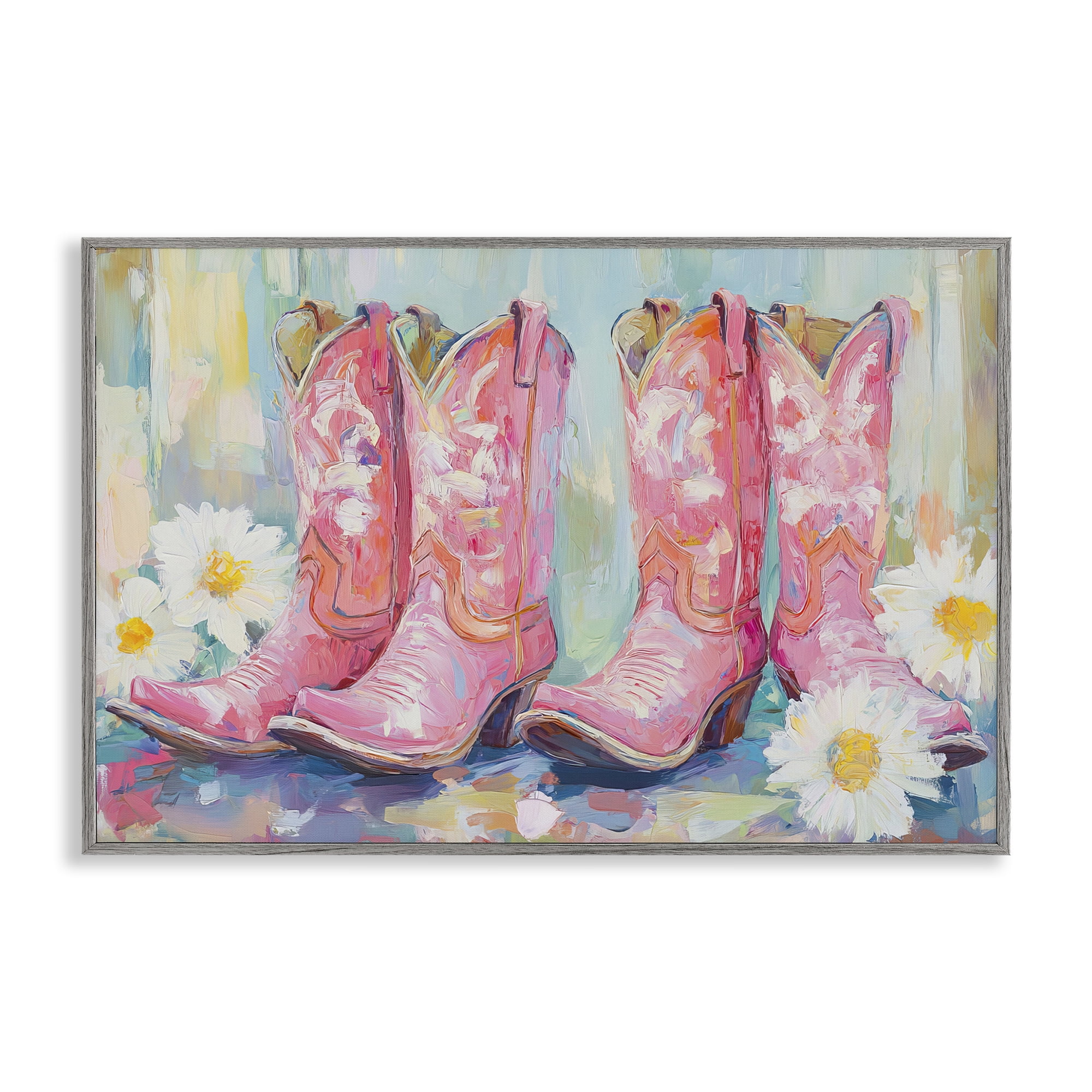 Stupell Industries Pink Cowgirl Boots Pairs Gray Framed Giclee Art, design by Tina LeCour