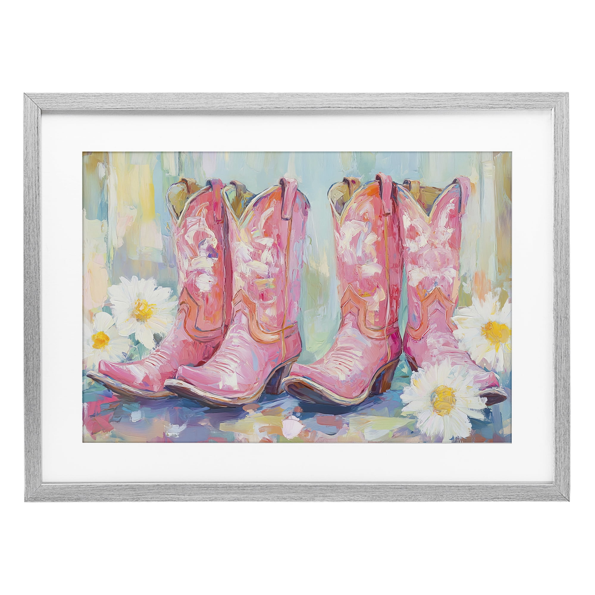 Stupell Industries Pink Cowgirl Boots Pairs Gray Framed Print Under Glass, design by Tina LeCour