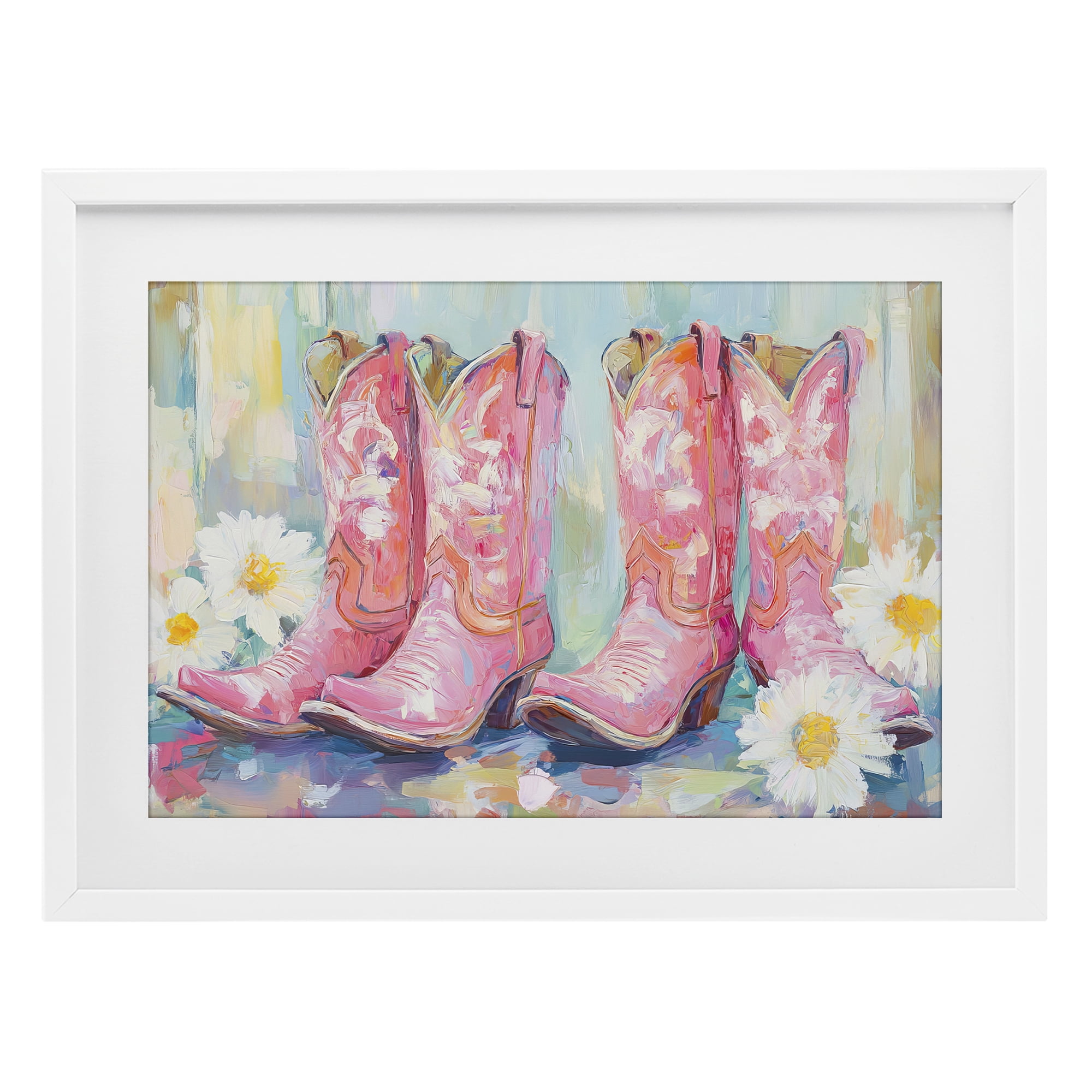 Stupell Industries Pink Cowgirl Boots Pairs White Framed Print Under Glass, design by Tina LeCour