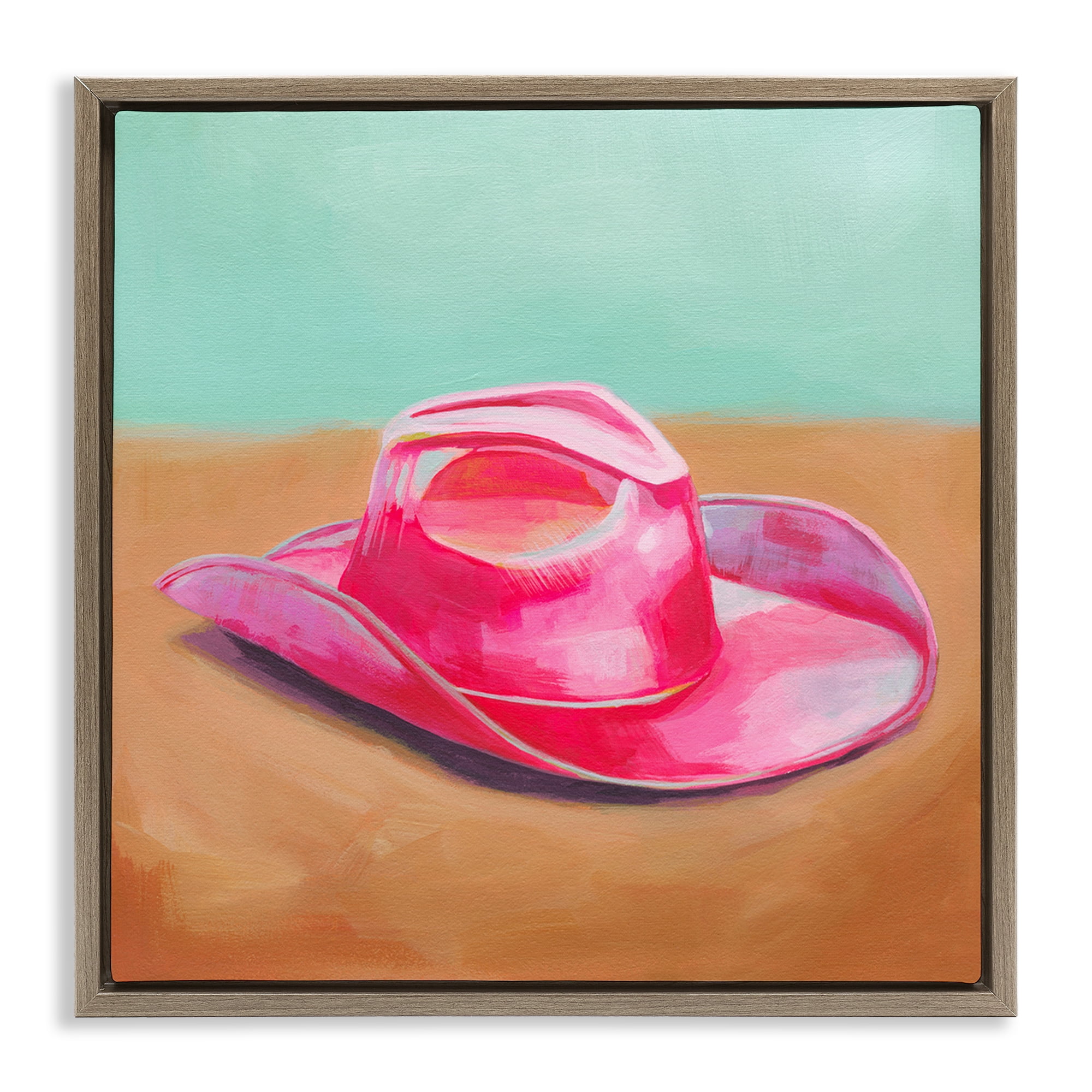 Stupell Industries Pink Cowgirl Hat Entertainment Painting Brown Floater Framed Canvas Art Print Wall Art, 18 x 18