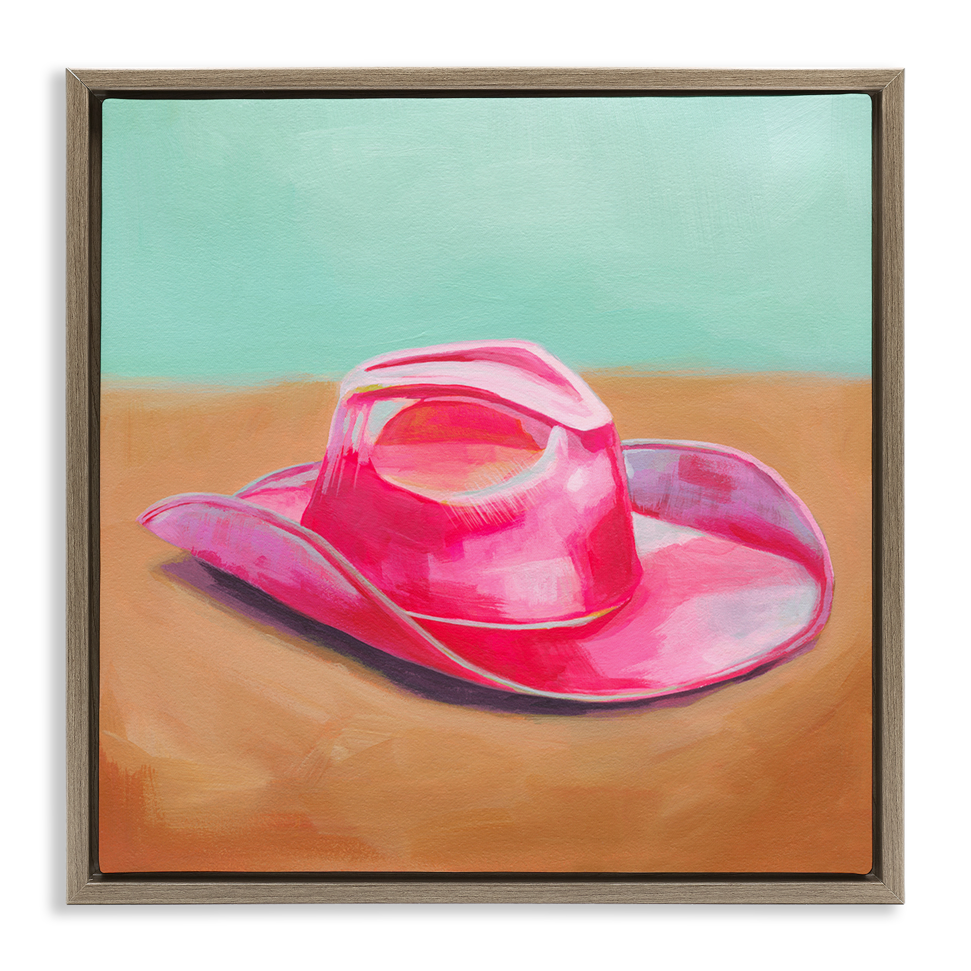 Stupell Industries Pink Cowgirl Hat Entertainment Painting Brown Floater Framed Canvas Art Print Wall Art, 25 x 25