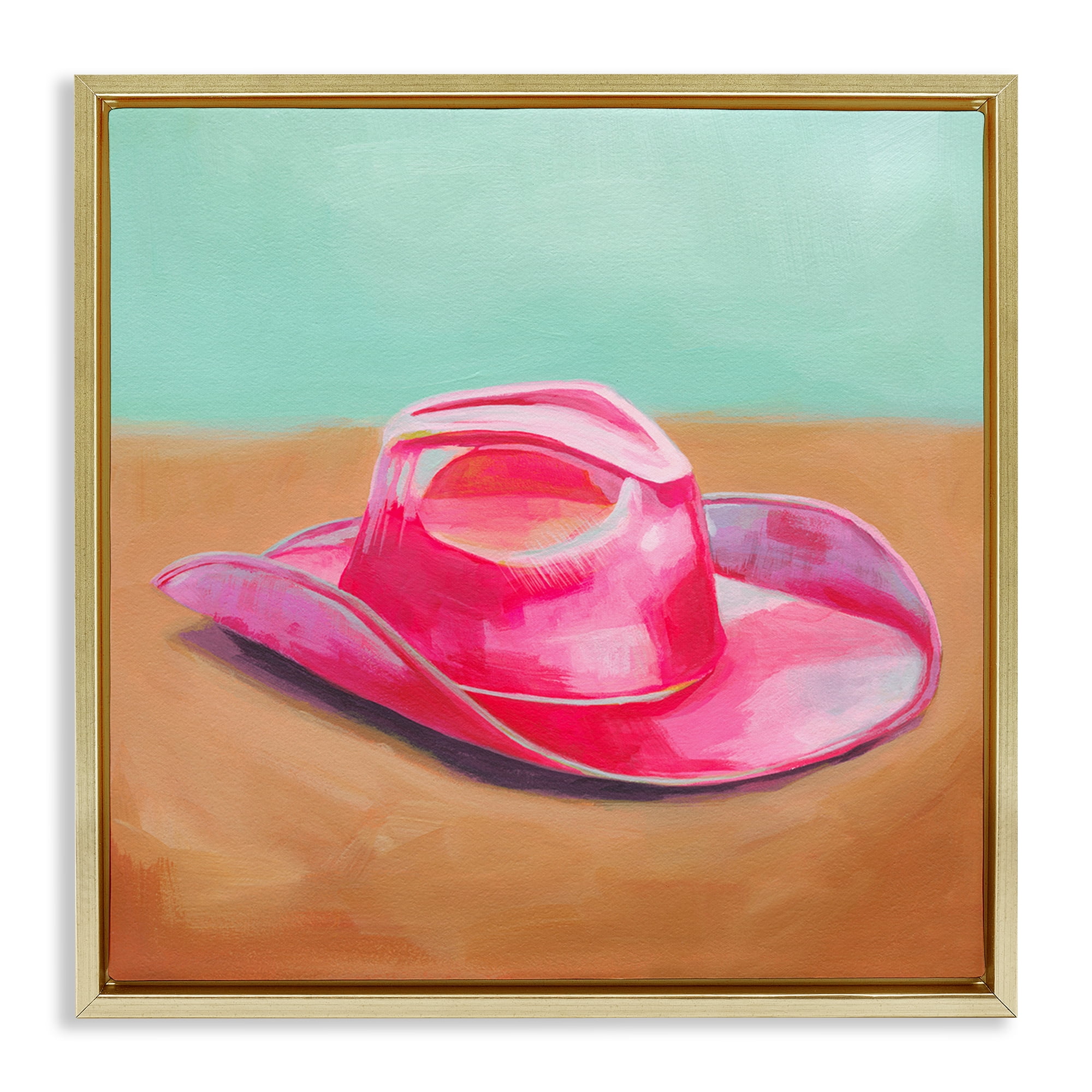 Stupell Industries Pink Cowgirl Hat Entertainment Painting Gold Floater Framed Canvas Art Print Wall Art, 18 x 18