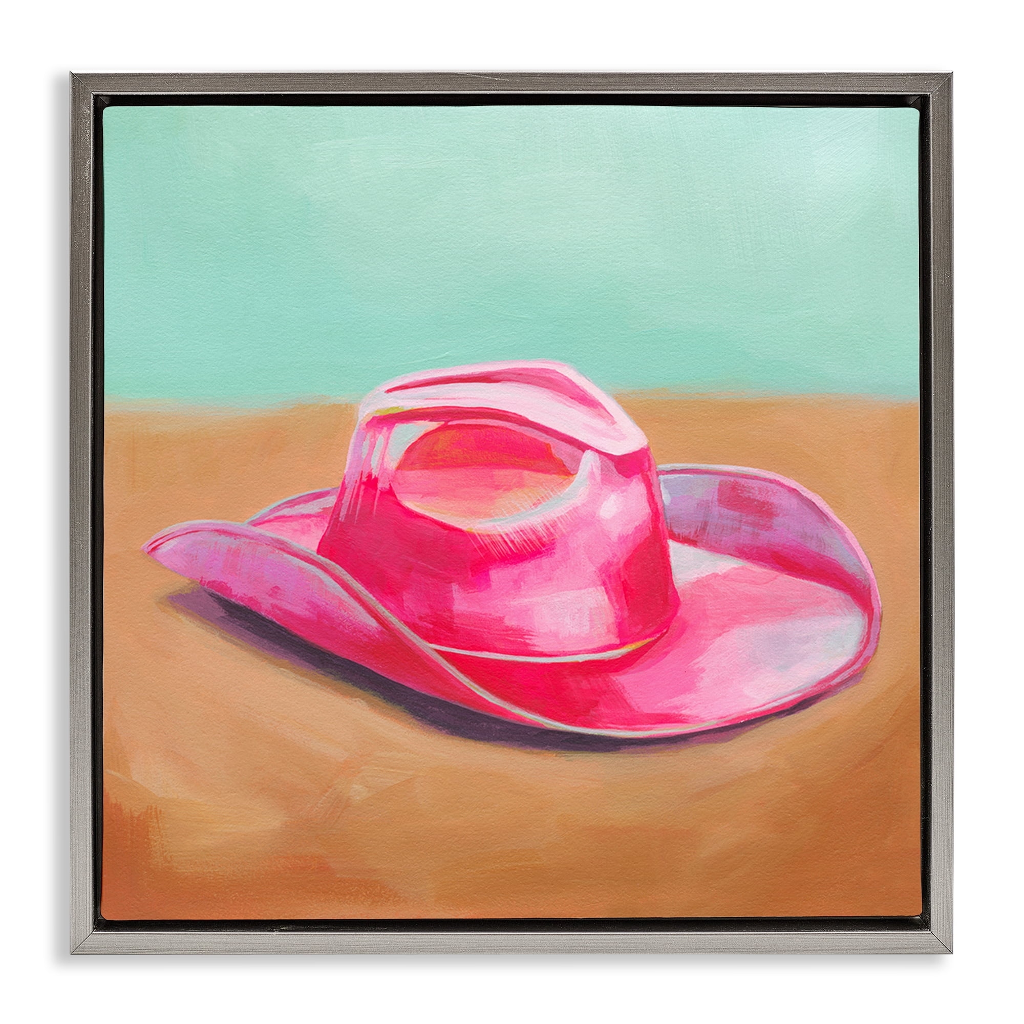 Stupell Industries Pink Cowgirl Hat Entertainment Painting Gray Floater Framed Canvas Art Print Wall Art, 18 x 18