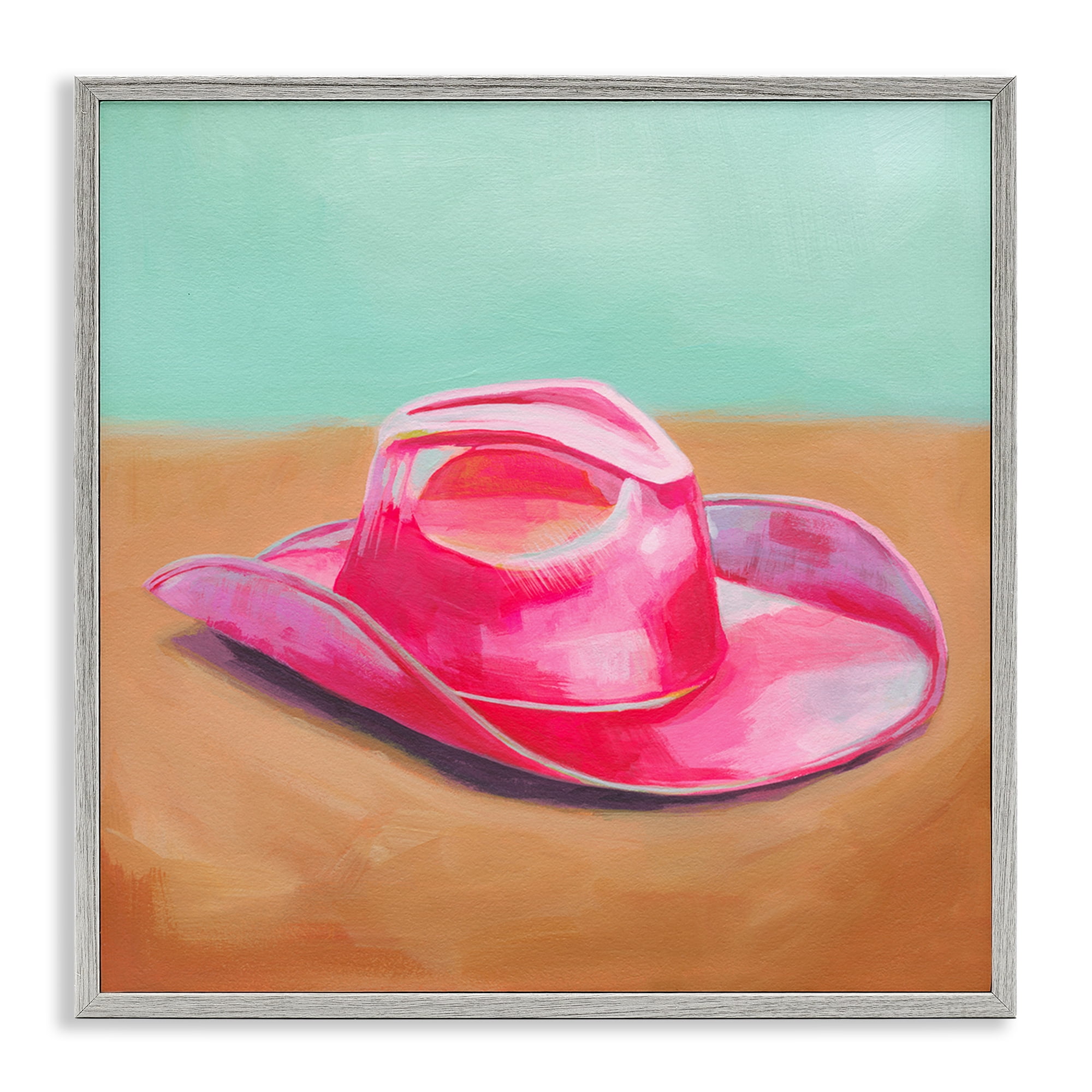 Stupell Industries Pink Cowgirl Hat Entertainment Painting Gray Framed Art Print Wall Art, 12 x 12
