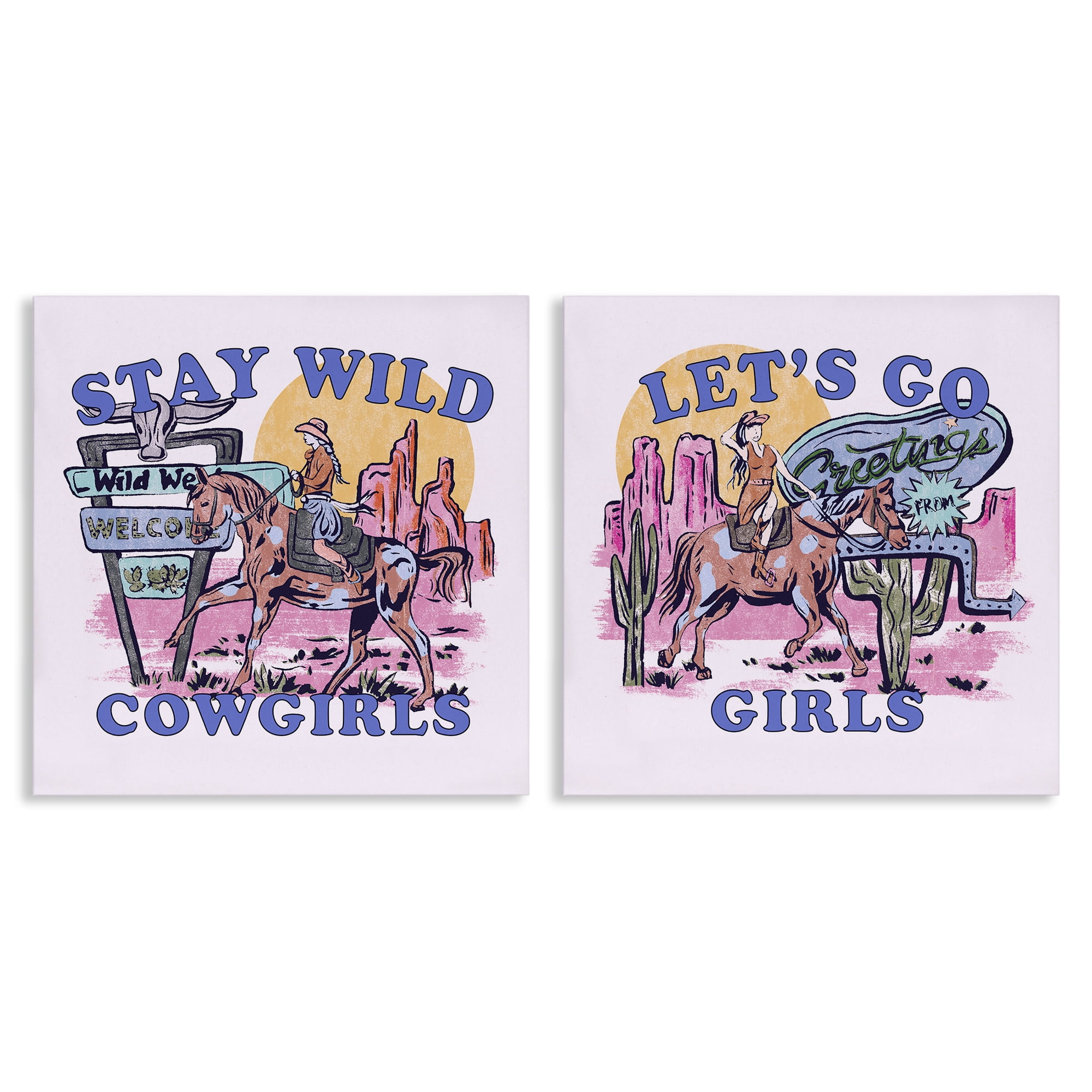 Stupell Industries Pink Cowgirl Phrases Entertainment Painting Wrapped Canvas Art Print Wall Art, 17 x 17, Set of 2