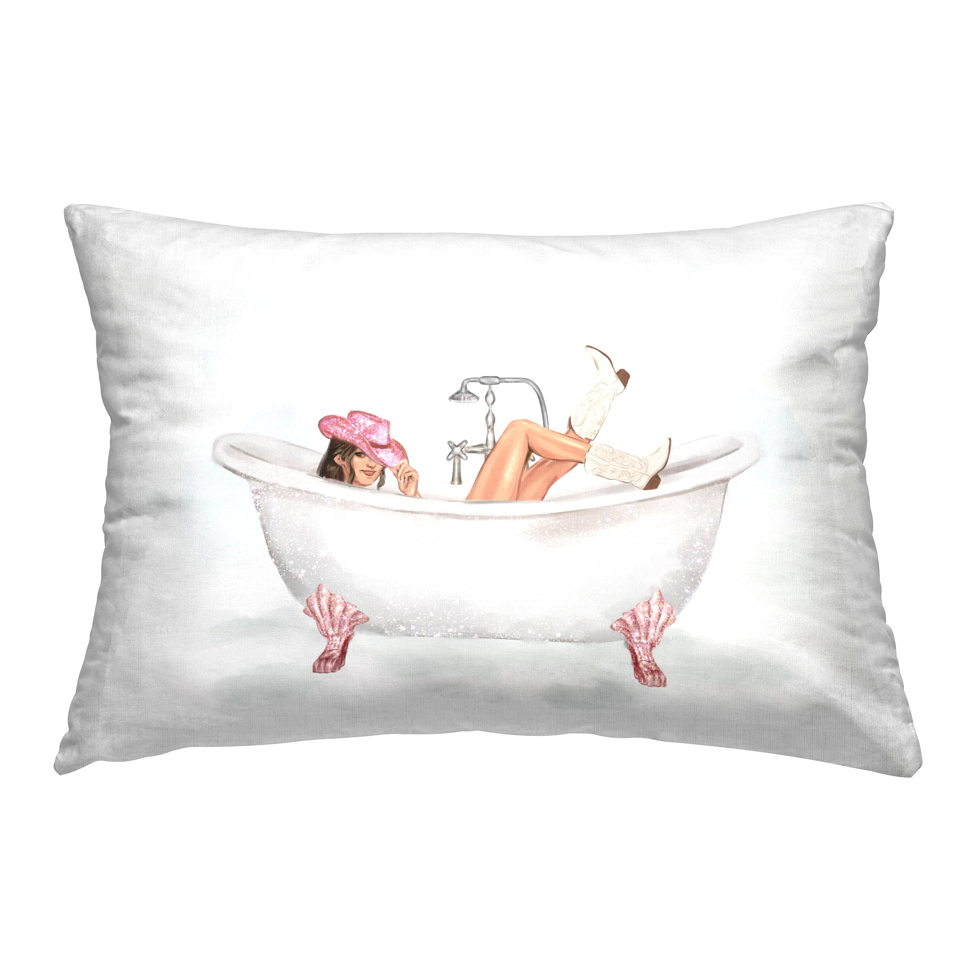 Stupell Industries Pink Cowgirl in Bath Decorative Printed Throw Pillow, 14 x 20