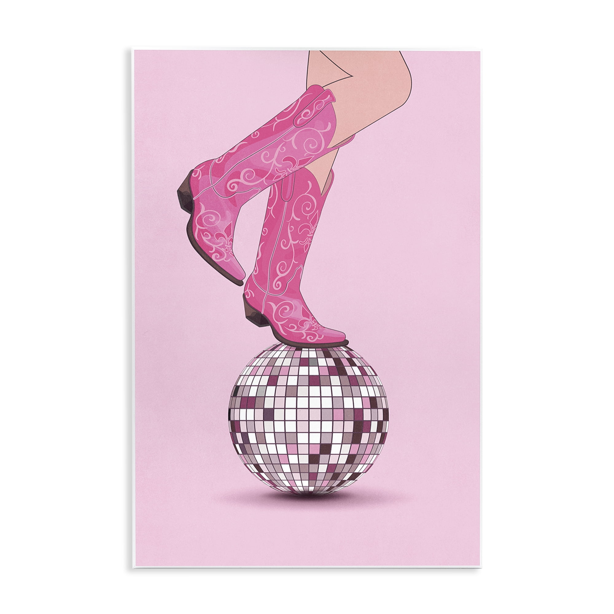 Stupell Industries Pink Cowgirl on Disco Ball People Painting Unframed Art Print Wall Art, 13 x 19