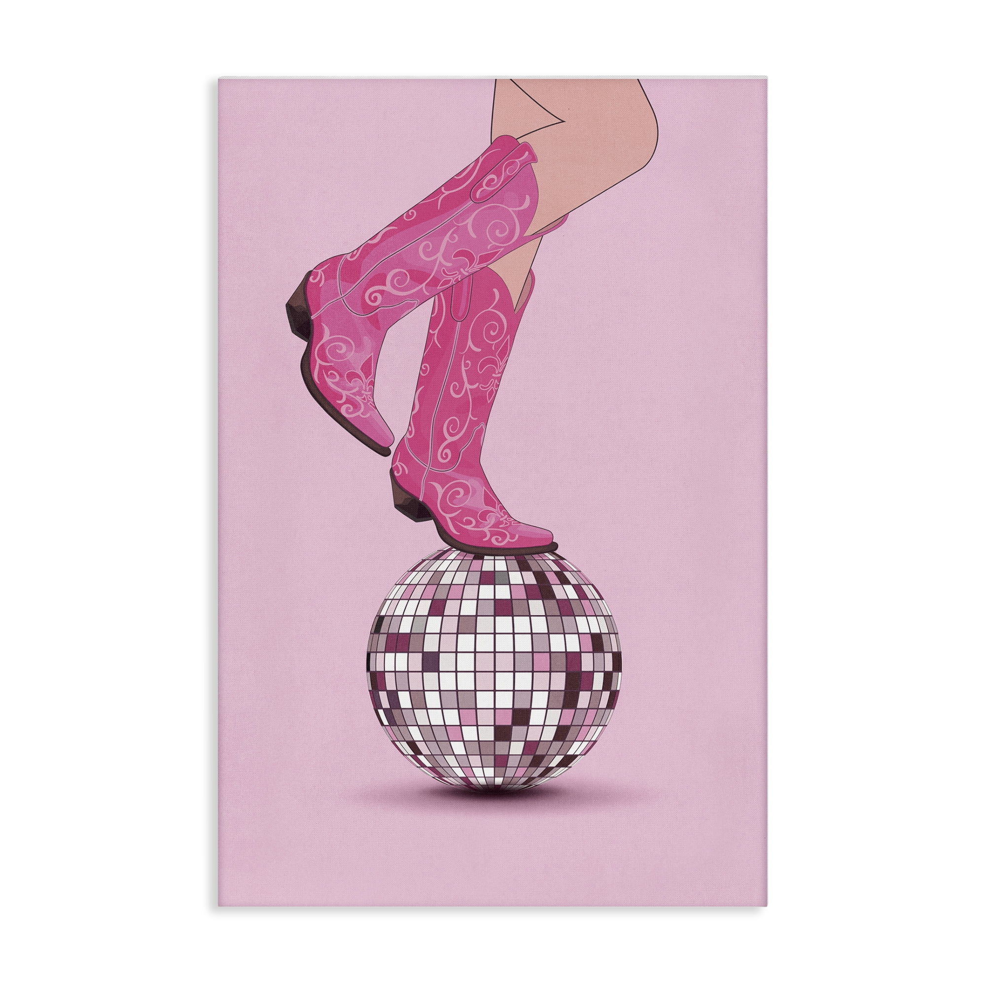 Stupell Industries Pink Cowgirl on Disco Ball People Painting Wrapped Canvas Art Print Wall Art, 20 x 30