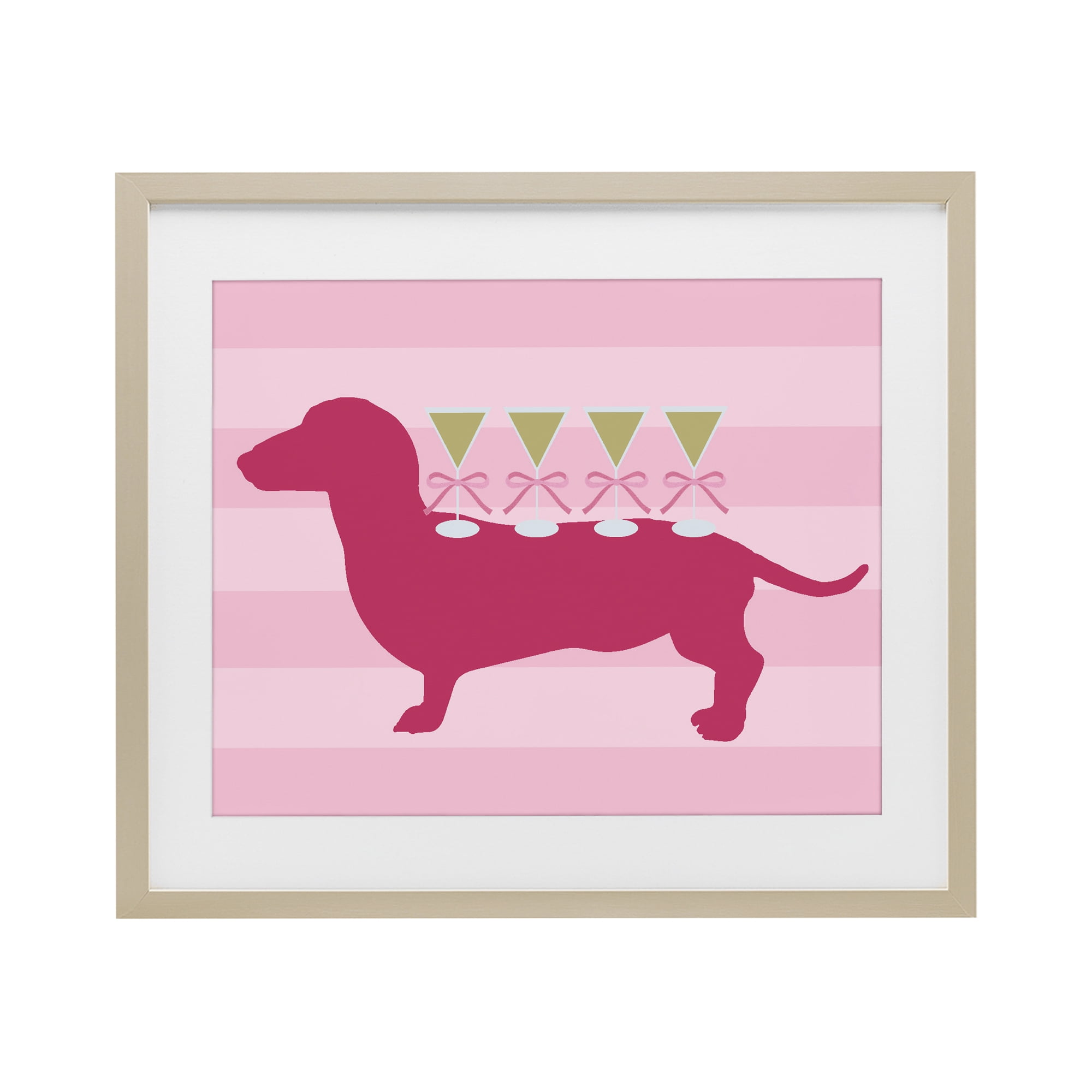 Stupell Industries Pink Dachshund With Martinis Birch Framed Print Under Glass, design by Lil' Rue