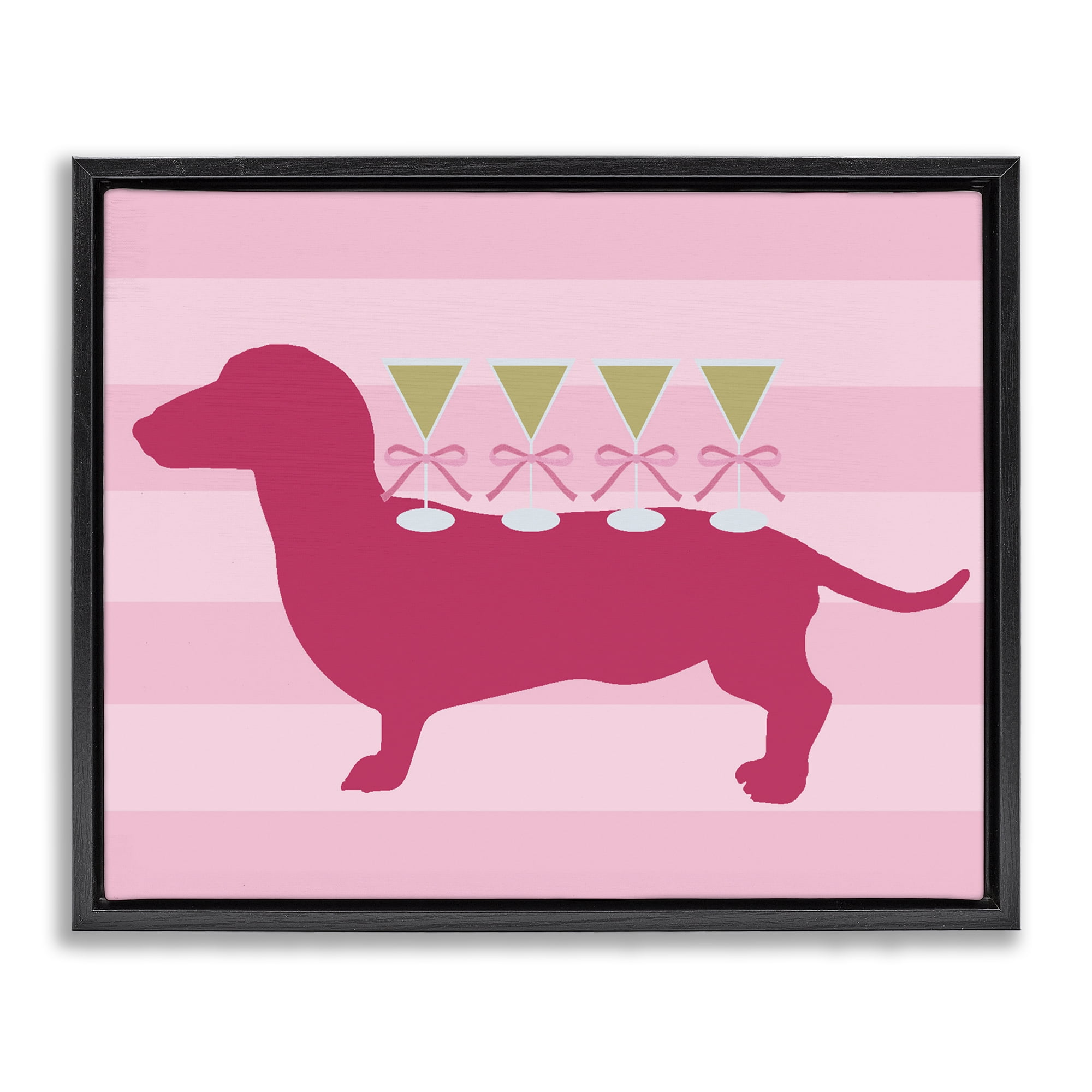 Stupell Industries Pink Dachshund With Martinis Black Framed Floater Canvas Wall Art, design by Lil' Rue