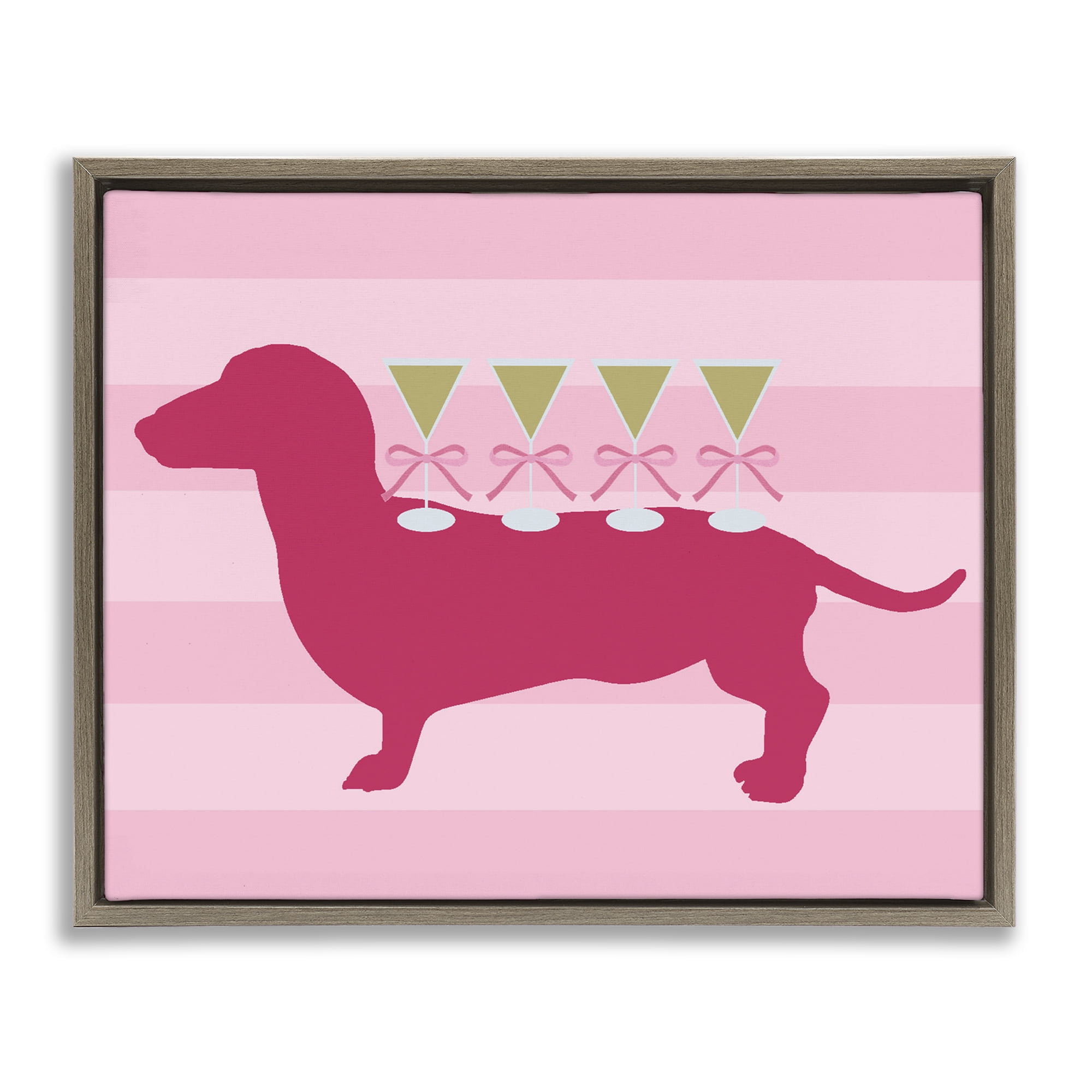 Stupell Industries Pink Dachshund With Martinis Brown Framed Floater Canvas Wall Art, design by Lil' Rue