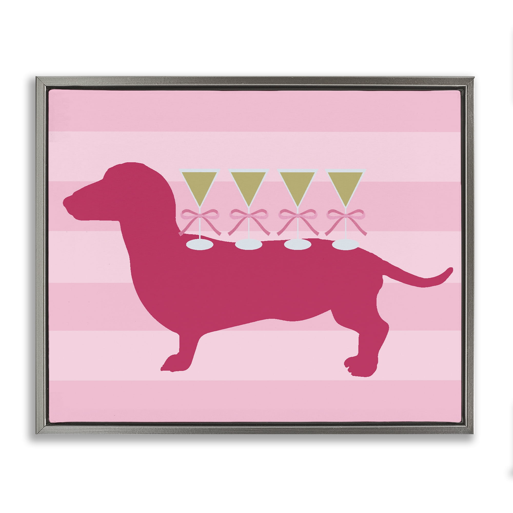 Stupell Industries Pink Dachshund With Martinis Gray Framed Floater Canvas Wall Art, design by Lil' Rue