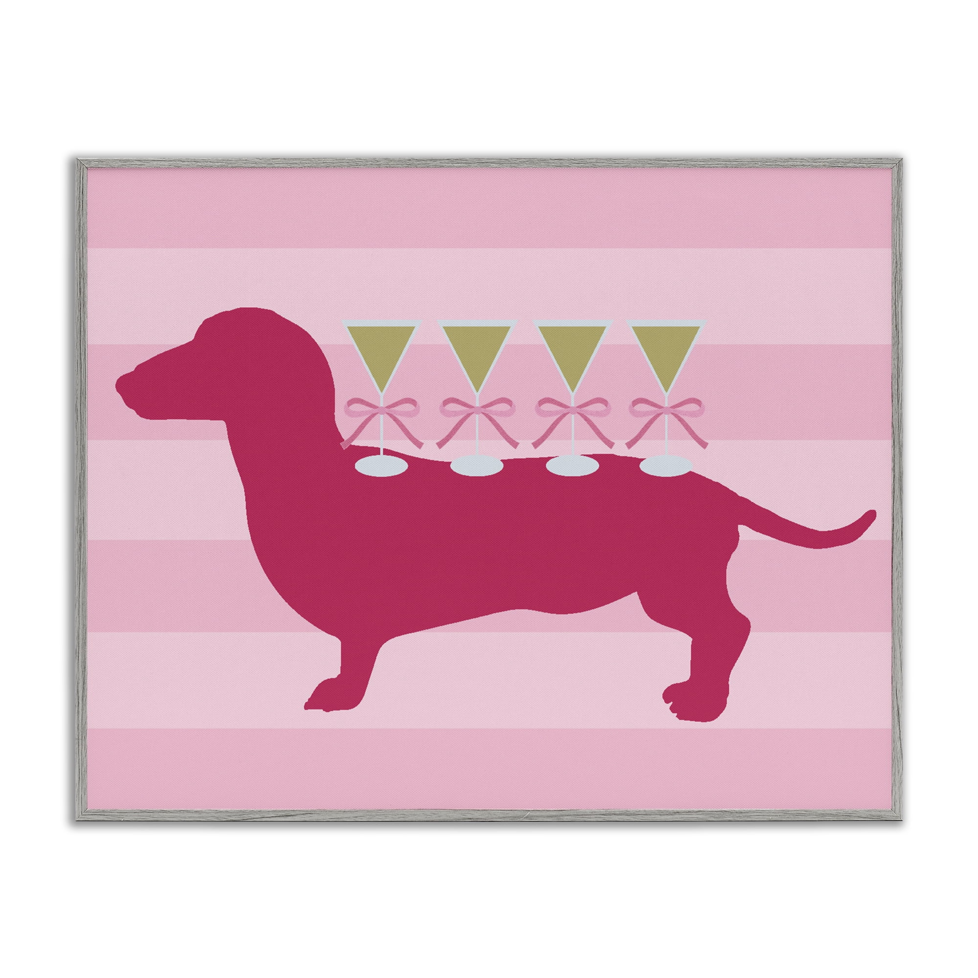 Stupell Industries Pink Dachshund With Martinis Gray Framed Giclee Art, design by Lil' Rue