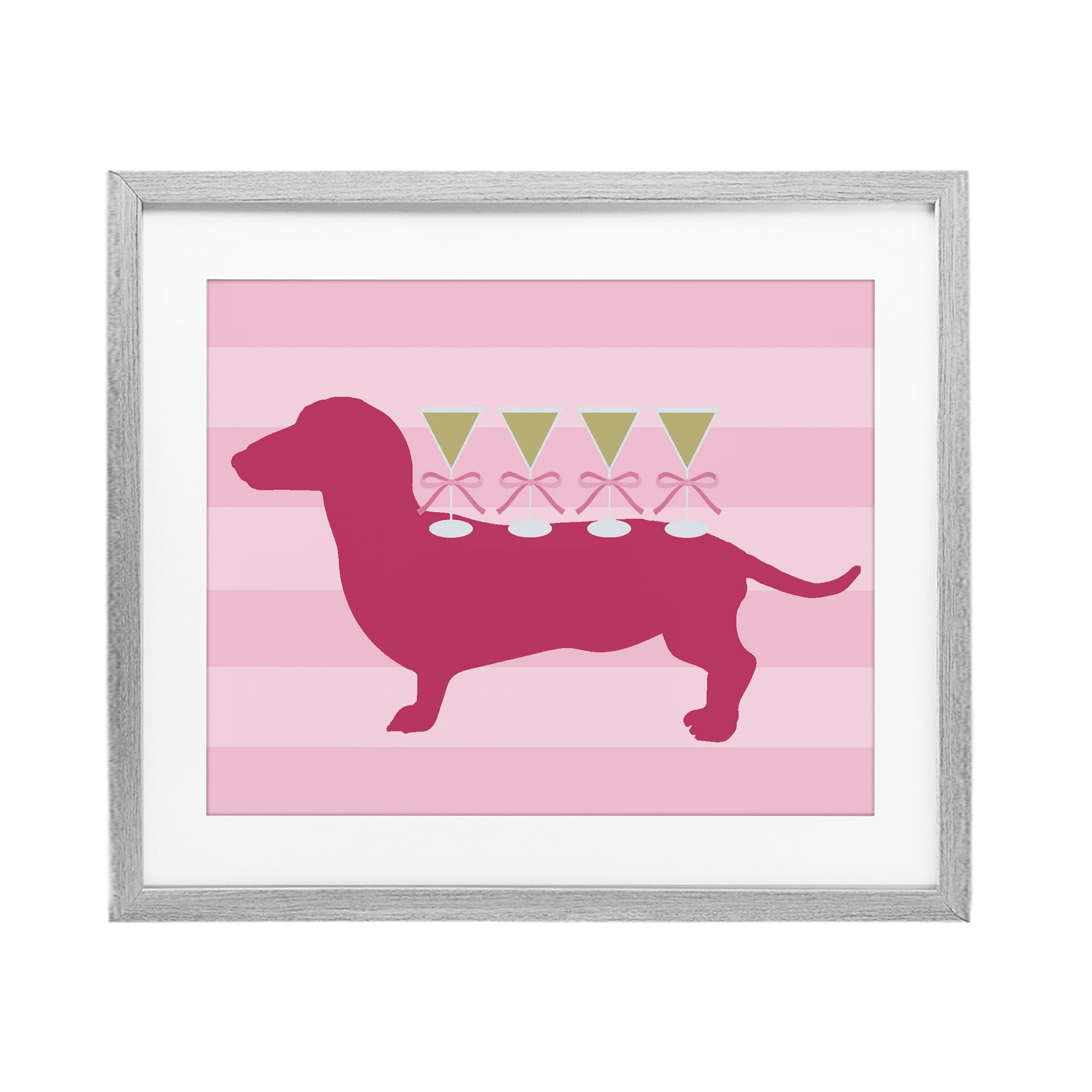 Stupell Industries Pink Dachshund With Martinis Gray Framed Print Under Glass, design by Lil' Rue