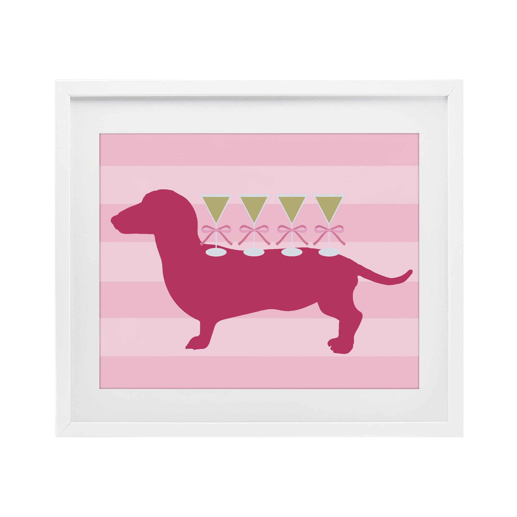 Stupell Industries Pink Dachshund With Martinis White Framed Print Under Glass, design by Lil' Rue