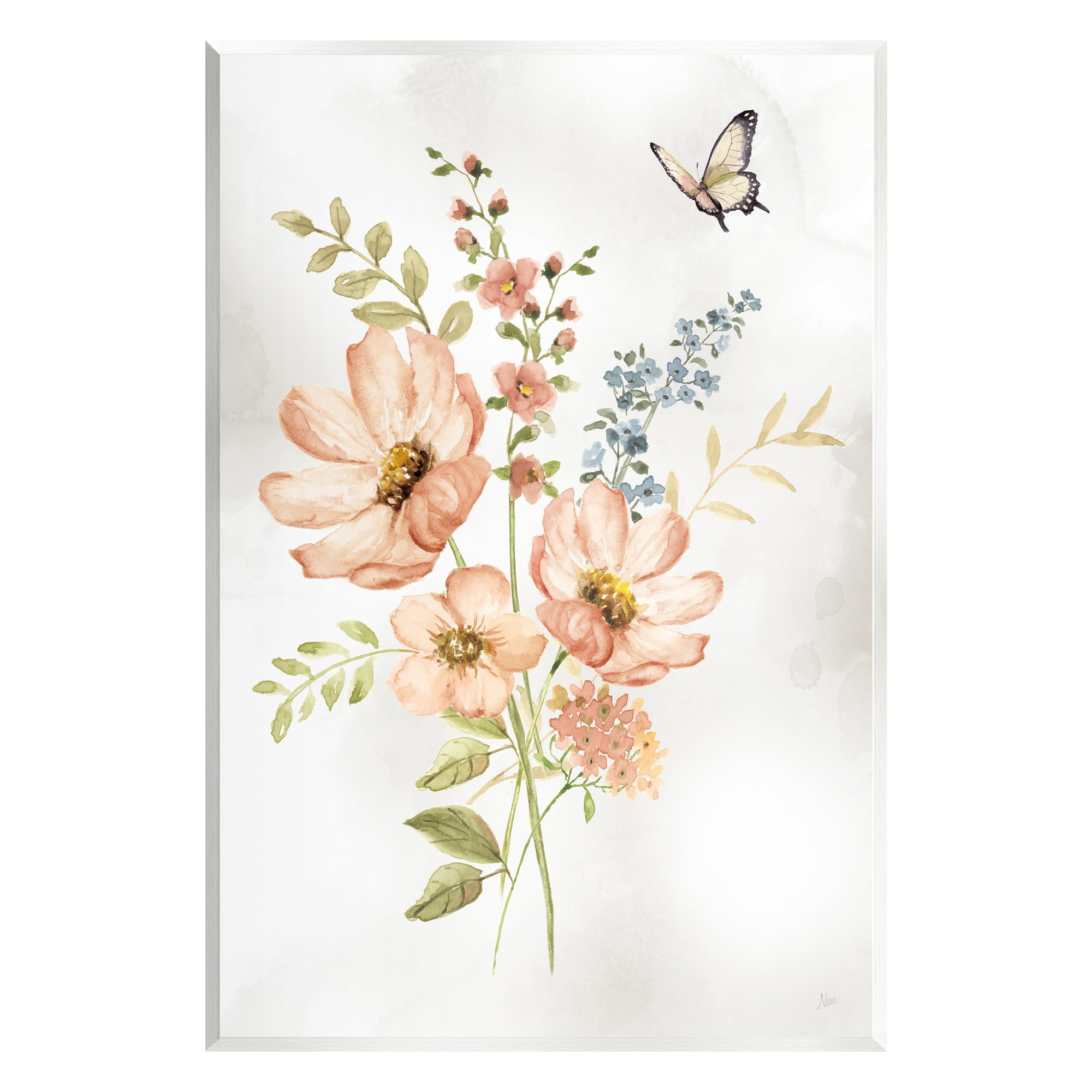 Stupell Industries Pink Daisies & Butterfly Botanical & Floral Painting Unframed Art Print Wall Art, 13 x 19