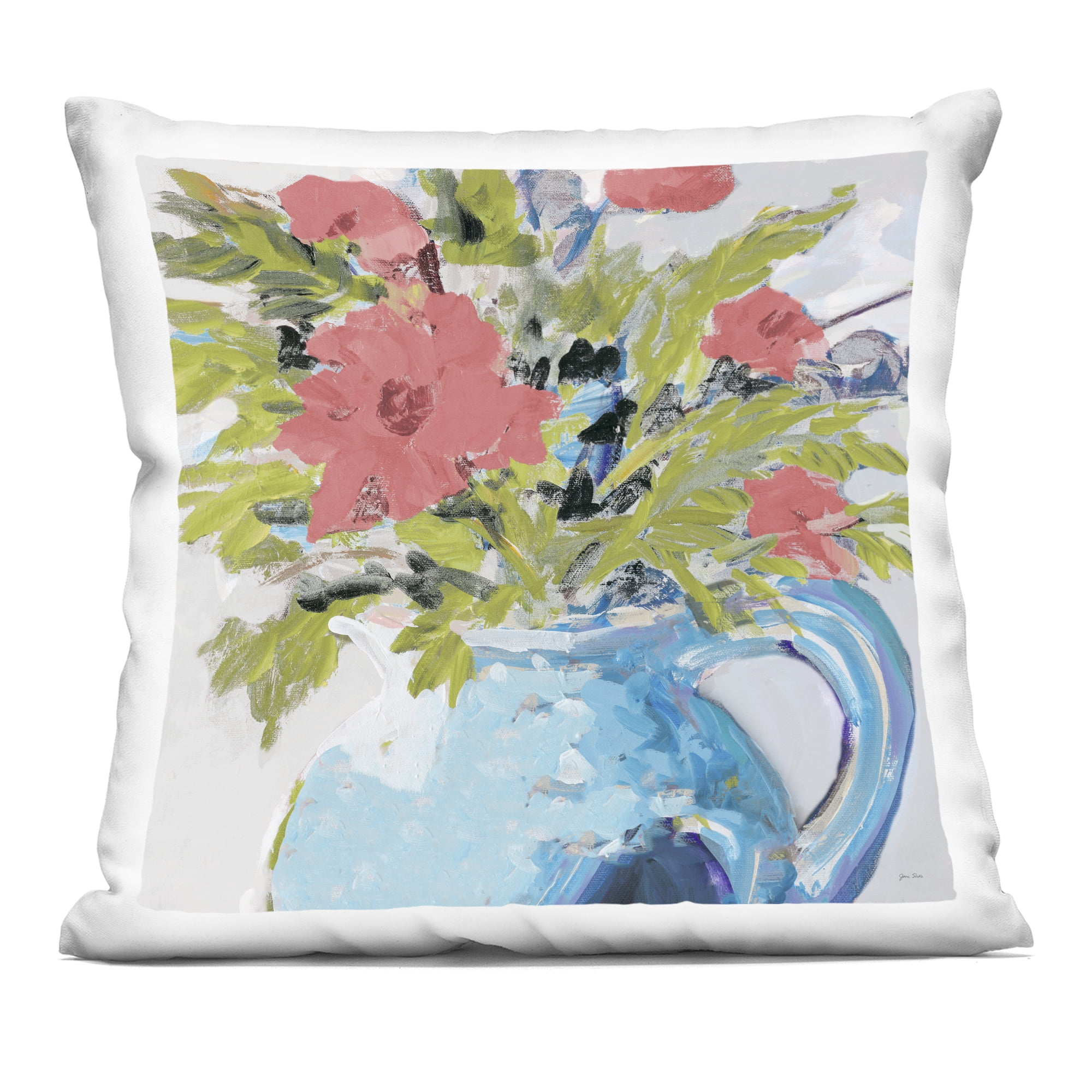 Stupell Industries Pink Daisies in Blue Vase Decorative Printed Throw Pillow, design by Jane Slivka