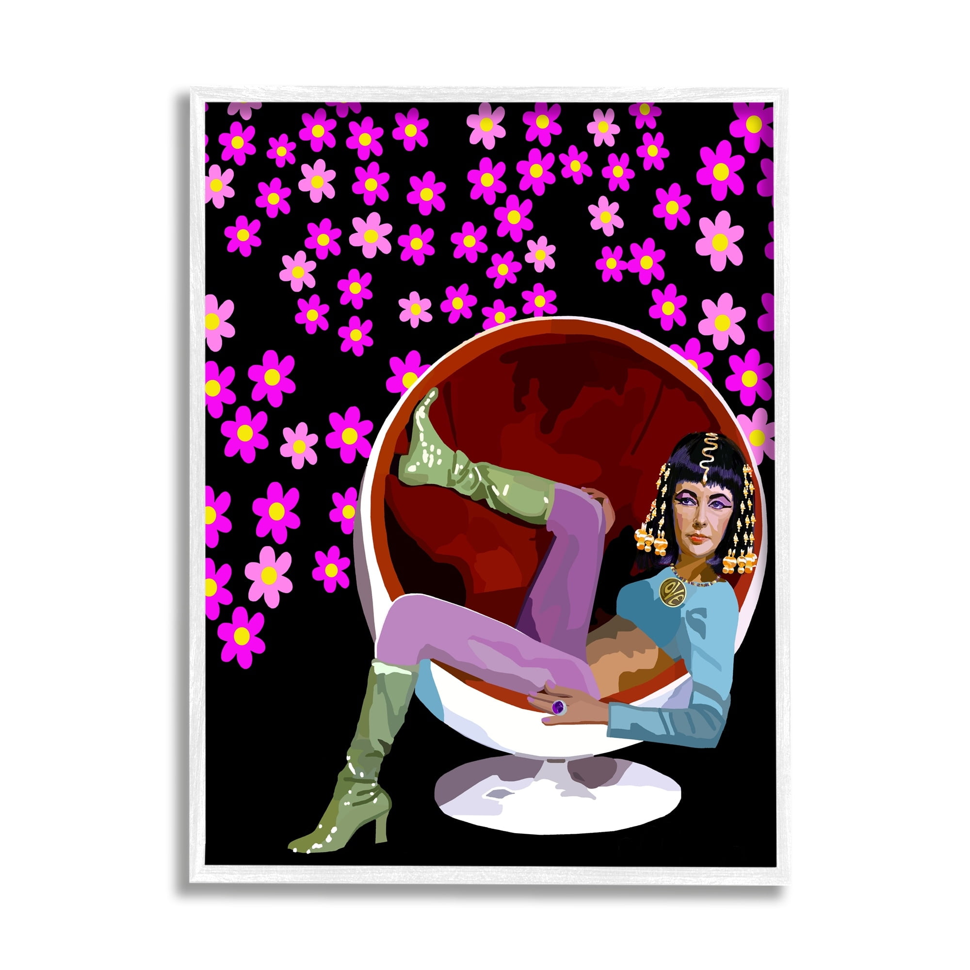 Stupell Industries Pink Daisy Flowers Actress Taylor Lounging Modern Chair, 16 x 20, Design by Lynnda Rakos