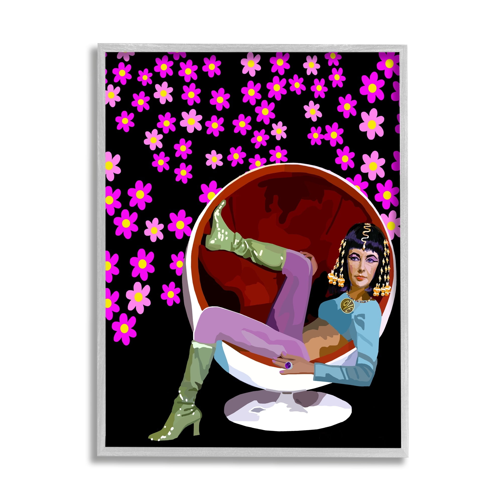 Stupell Industries Pink Daisy Flowers Actress Taylor Lounging Modern Chair, 16 x 20, Design by Lynnda Rakos