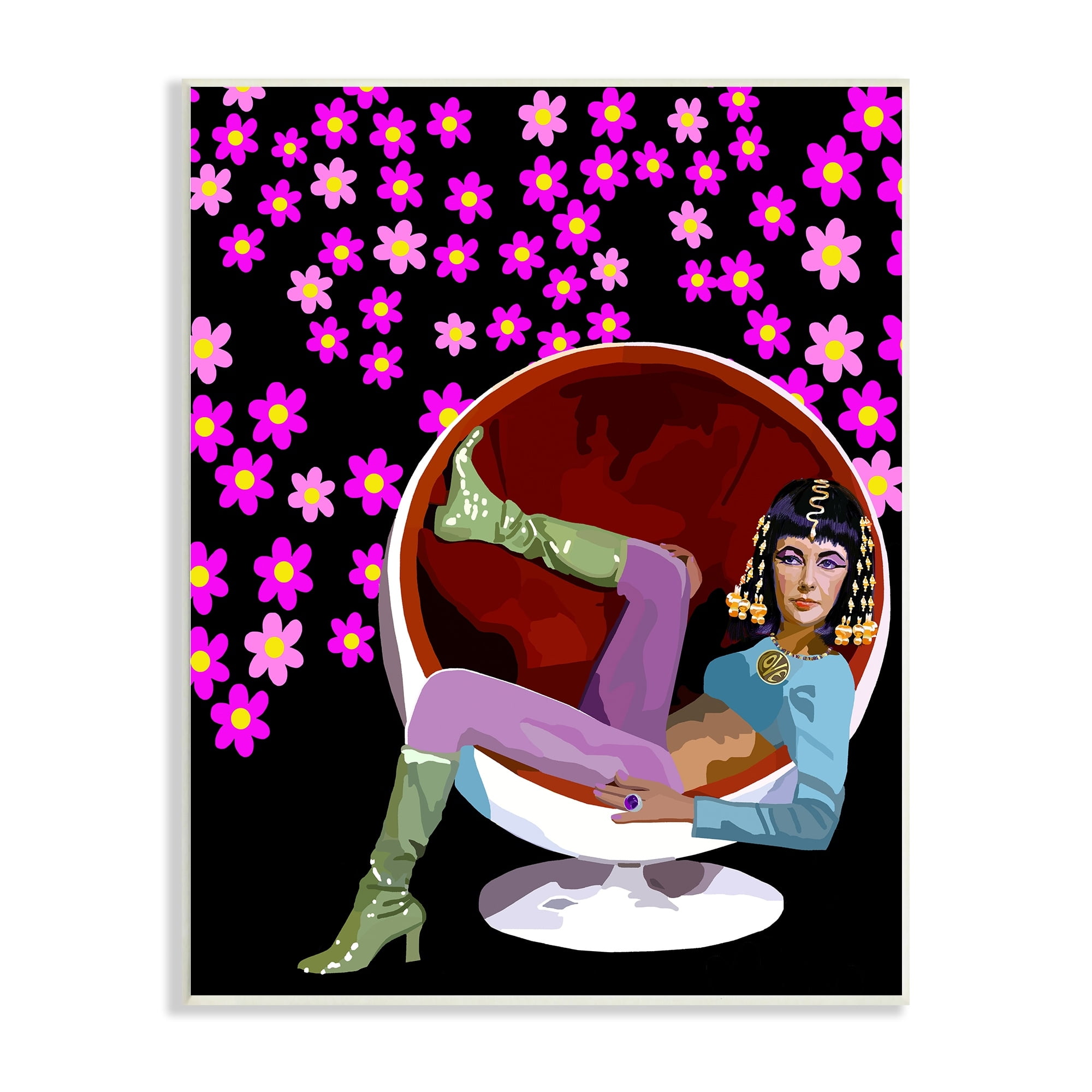 Stupell Industries Pink Daisy Flowers Actress Taylor Lounging Modern Chair Graphic Art Unframed Art Print Wall Art, 13x19, by Lynnda Rakos