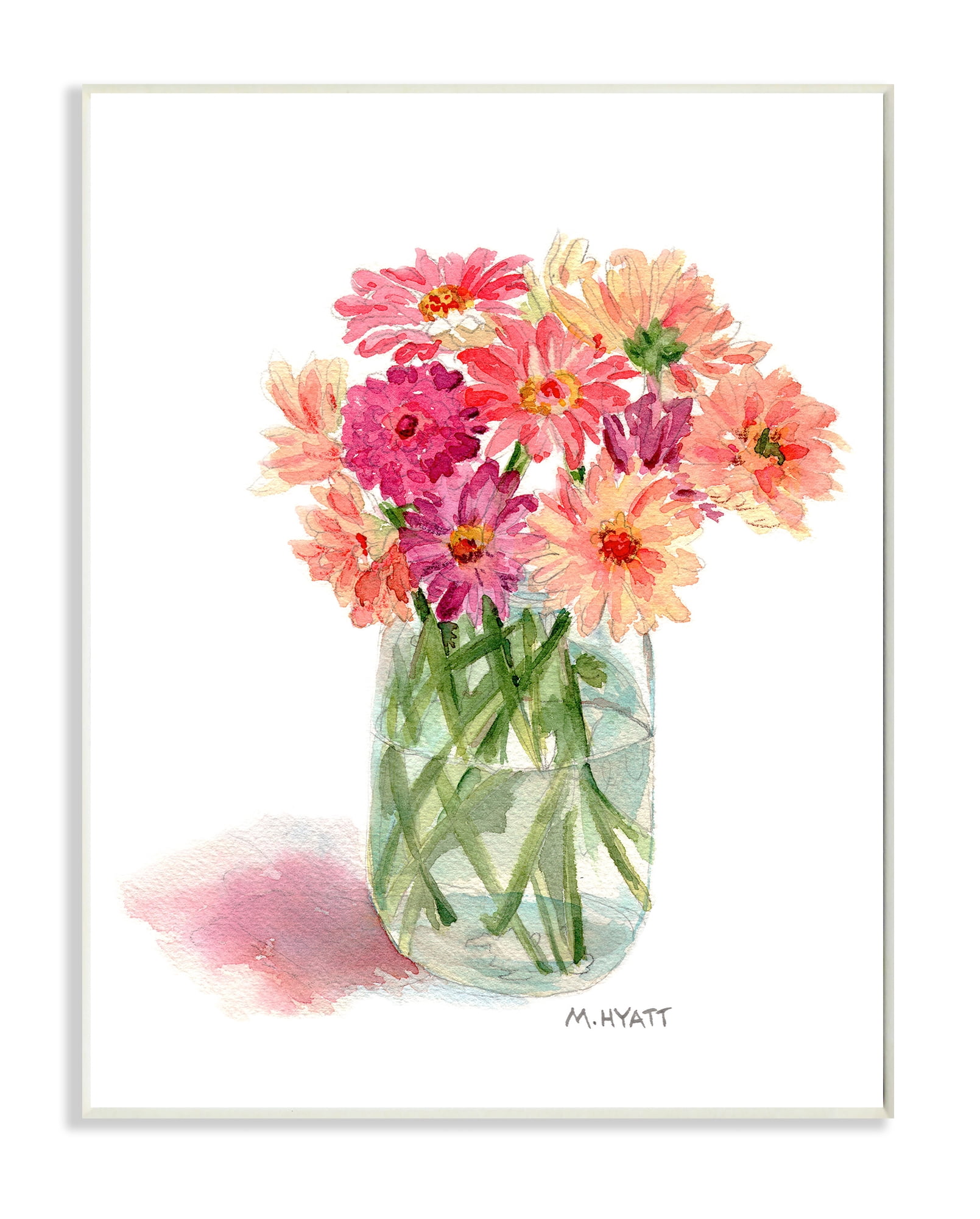 Stupell Industries Pink Daisy Watercolor Bouquet in Canning Jar Wall Plaque, 13 x 19, Design by Melissa Hyatt LLC