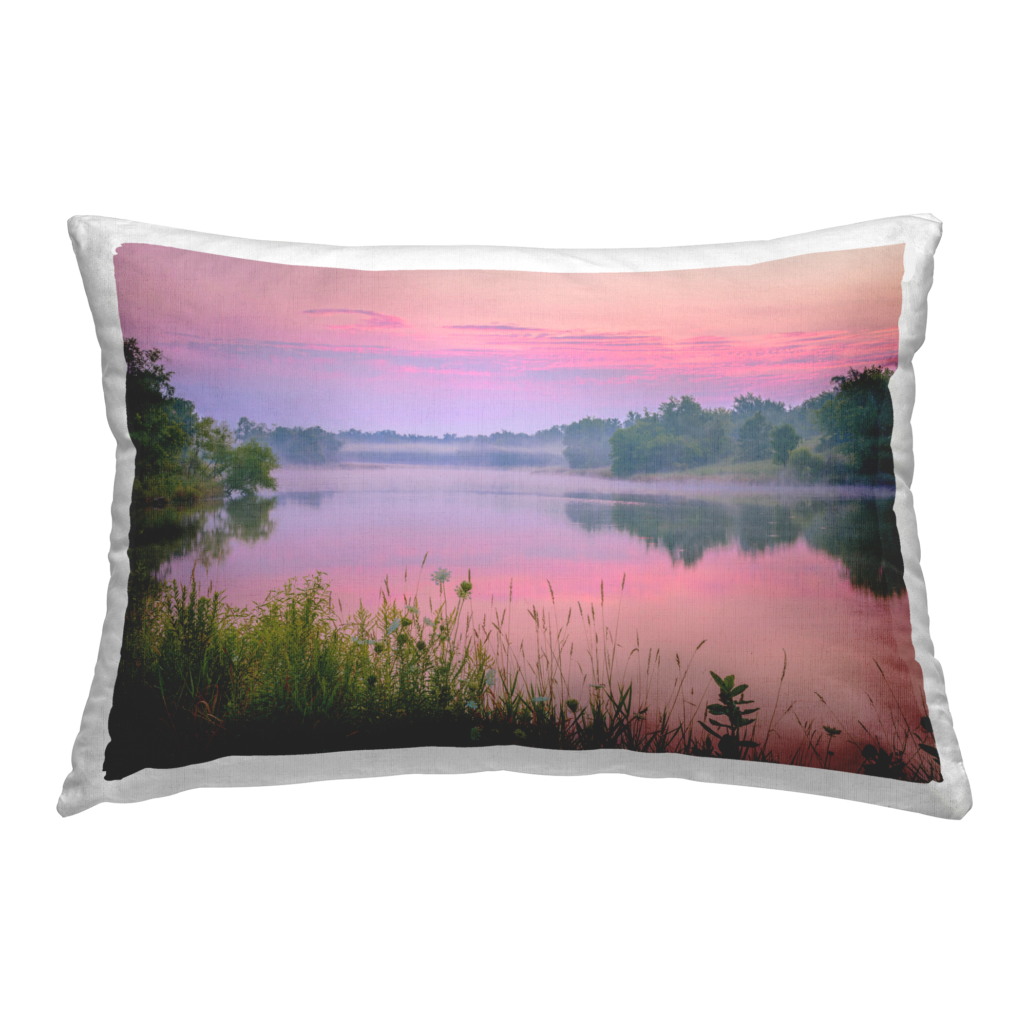 Stupell Industries Pink Dawn Sunrise Lake Decorative Printed Throw Pillow Design by Marty Hulsebos.
