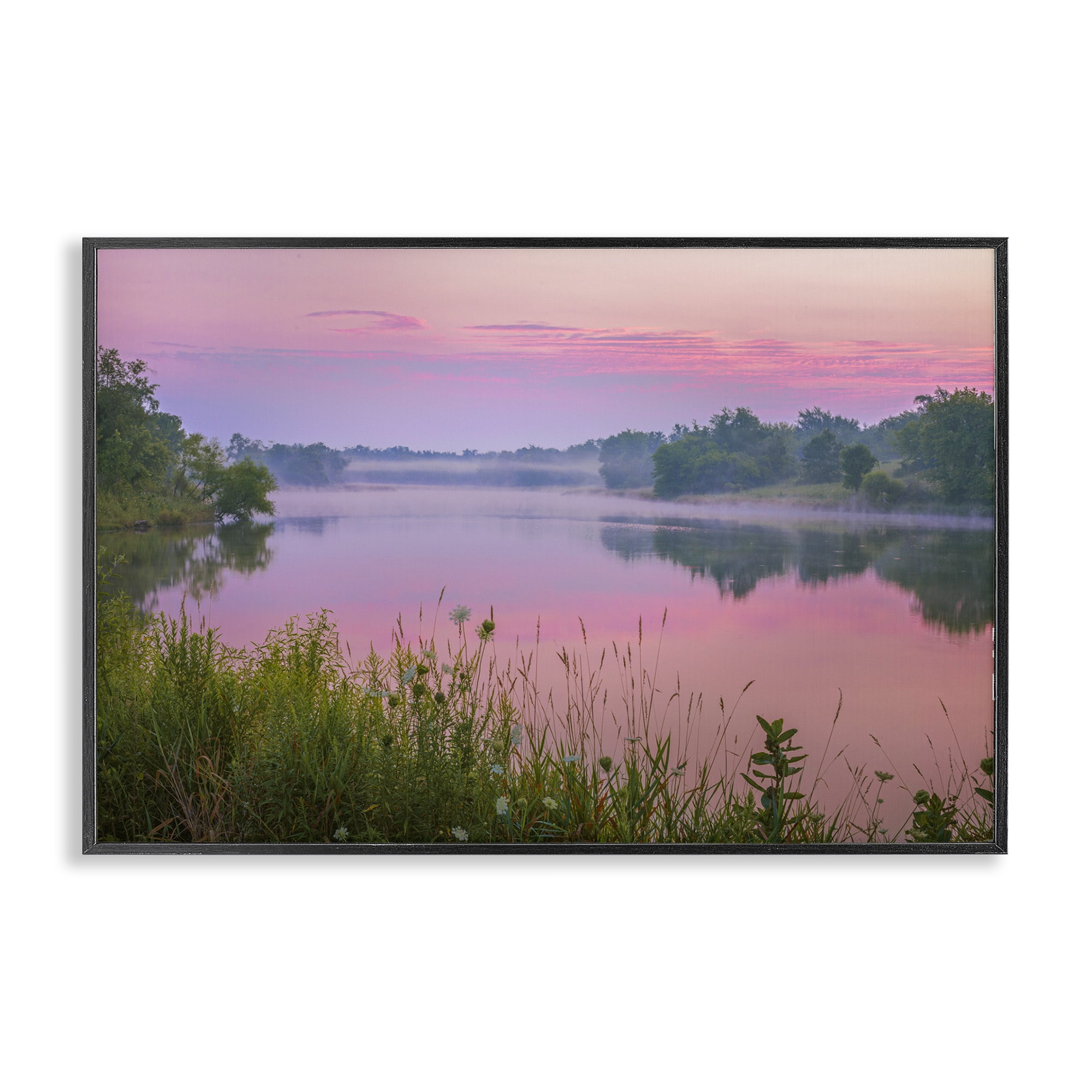 Stupell Industries Pink Dawn Sunrise Lake Landscape & Nature Photography Black Framed Art Print Wall Art, 30 x 20