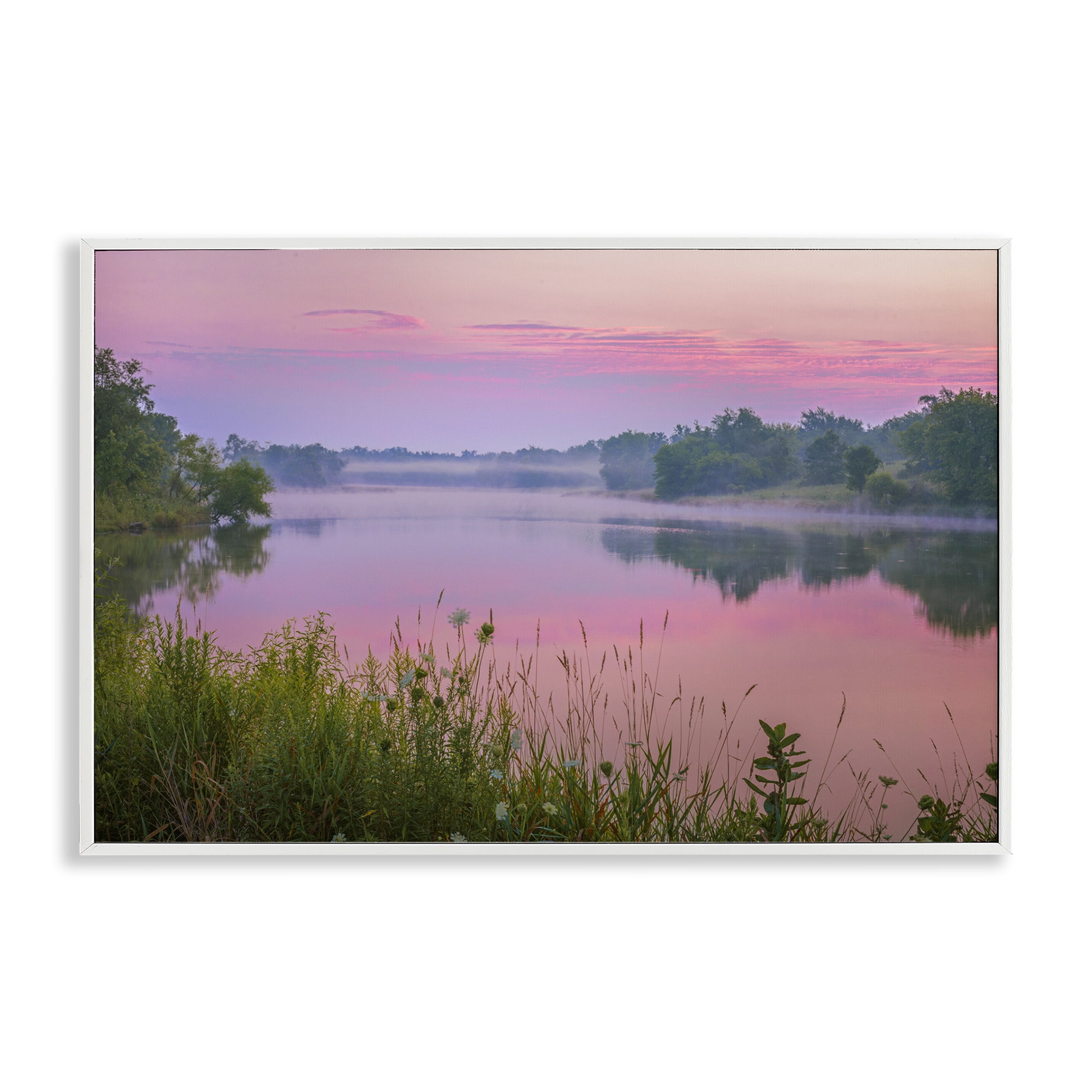 Stupell Industries Pink Dawn Sunrise Lake Landscape & Nature Photography White Framed Art Print Wall Art, 18 x 12
